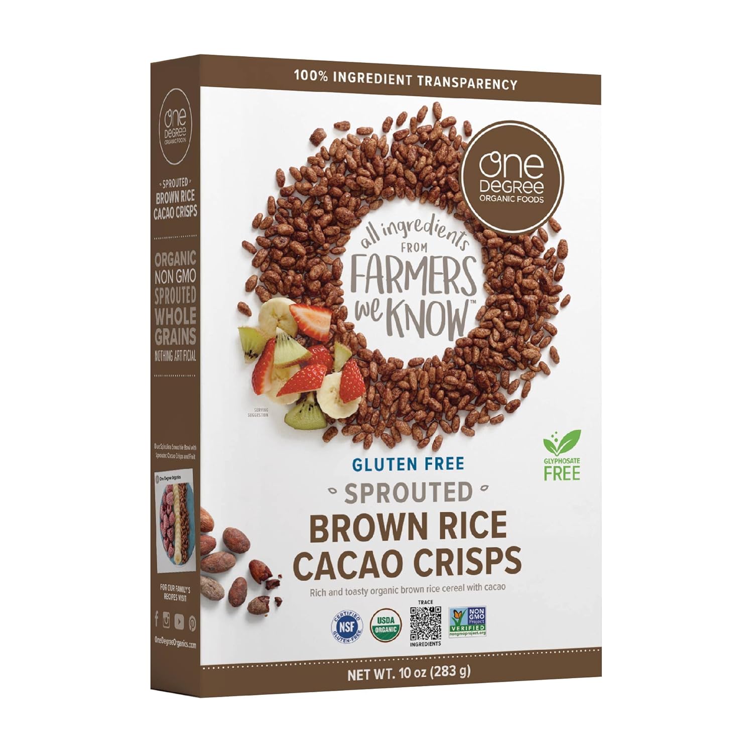 One Degree Organic Foods Sprouted Brown Rice Cacao Crisps, USDA Organic, Non-GMO Gluten Free Chocolate Cereal, 10 oz., 6 pack - Image 3