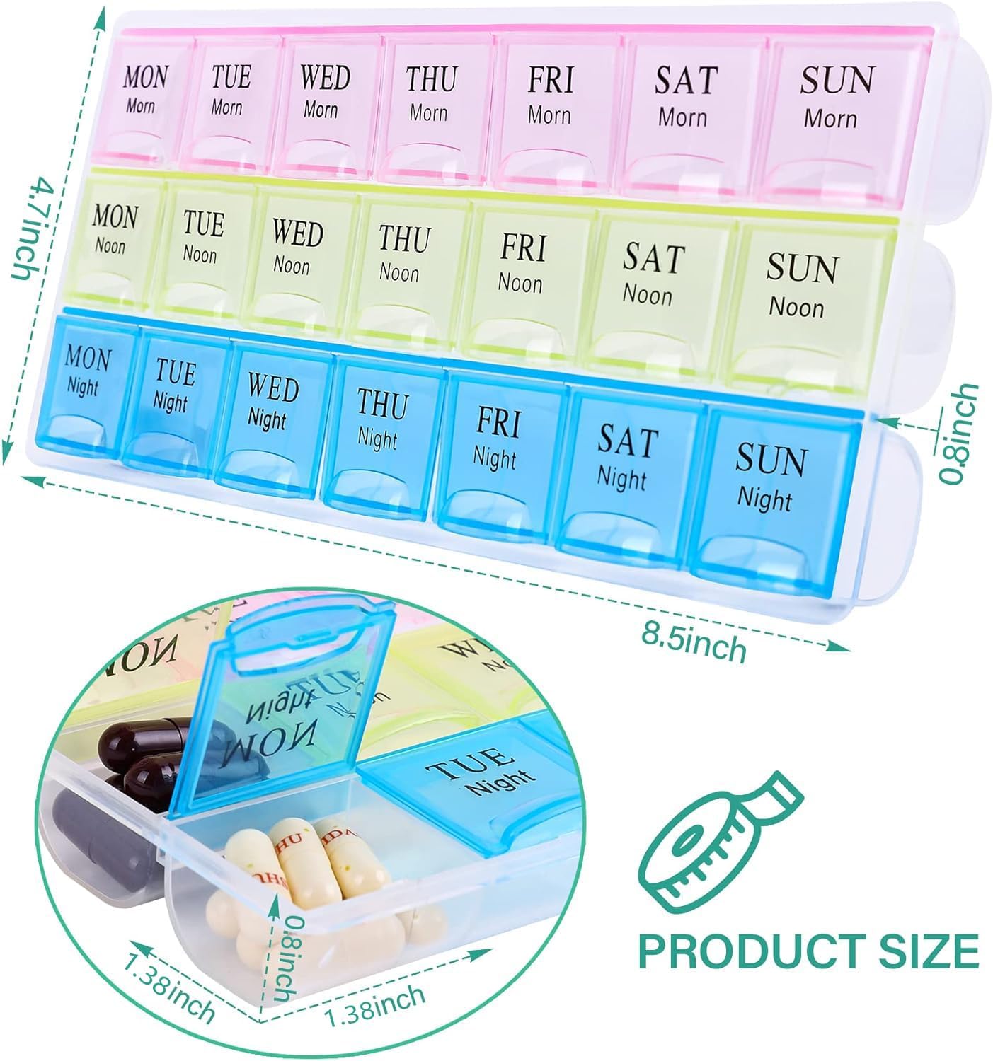 Large Weekly Pill Organizer 3 Times A Day, Moisture-Proof 7 Day Pill Box, Travel Pill Cases Portable for Pills Vitamin Fish Oil Supplements - Image 2