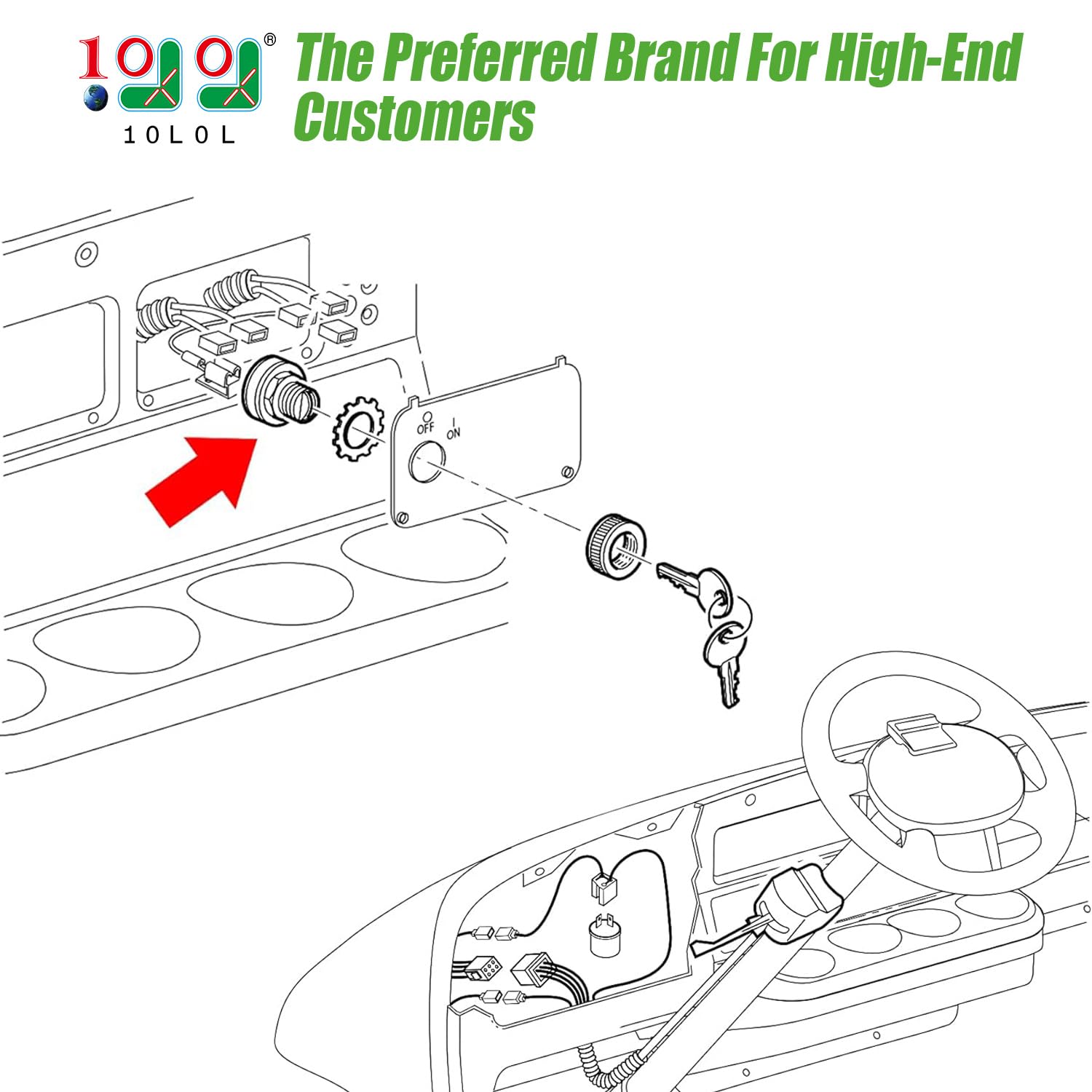 10L0L Golf Cart Starter Ignition Key Switch for EZGO Electric Golf Cart 17421G1, 2 Terminal Prongs - Image 2