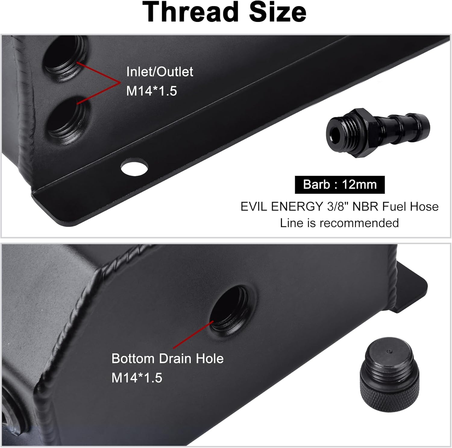 EVIL ENERGY Radiator Coolant Overflow Tank, Coolant Recovery Tank Aluminum 2L Black - Image 4