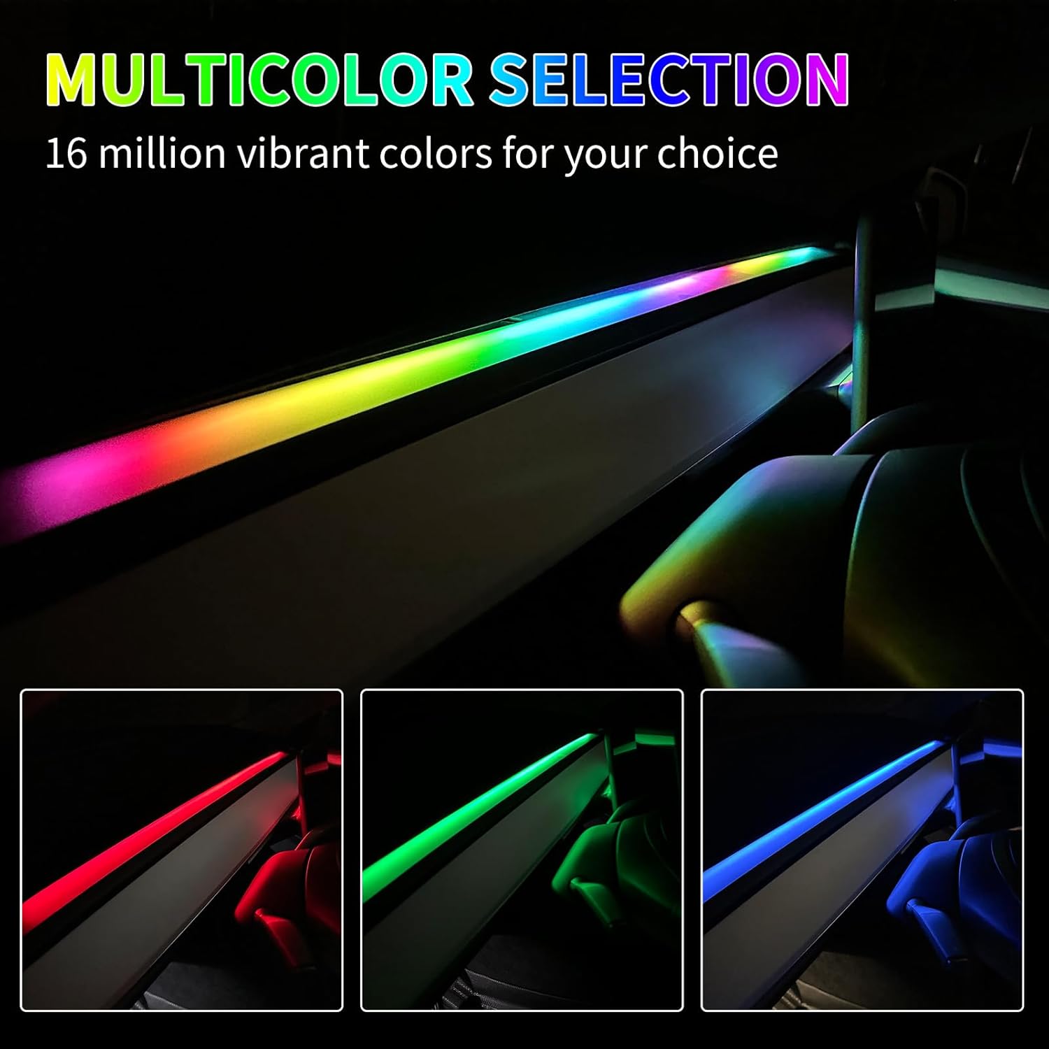 Uxcer 2025-2021 Tesla Model 3/Y Interior Neon Lights for Dashboard, RGBIC Color Changing LED Strip Lights with App & Remote Control,Tesla Model 3/Y Accessories(Not Fit for M3 Highland & My Juniper) - Image 2