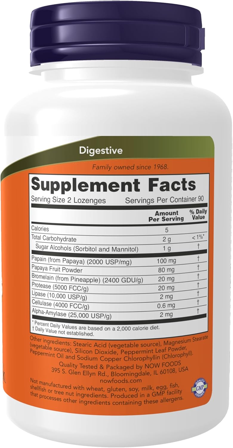 Now Foods - Chewable Papaya Enzymes, 180 Lozenges - Image 2