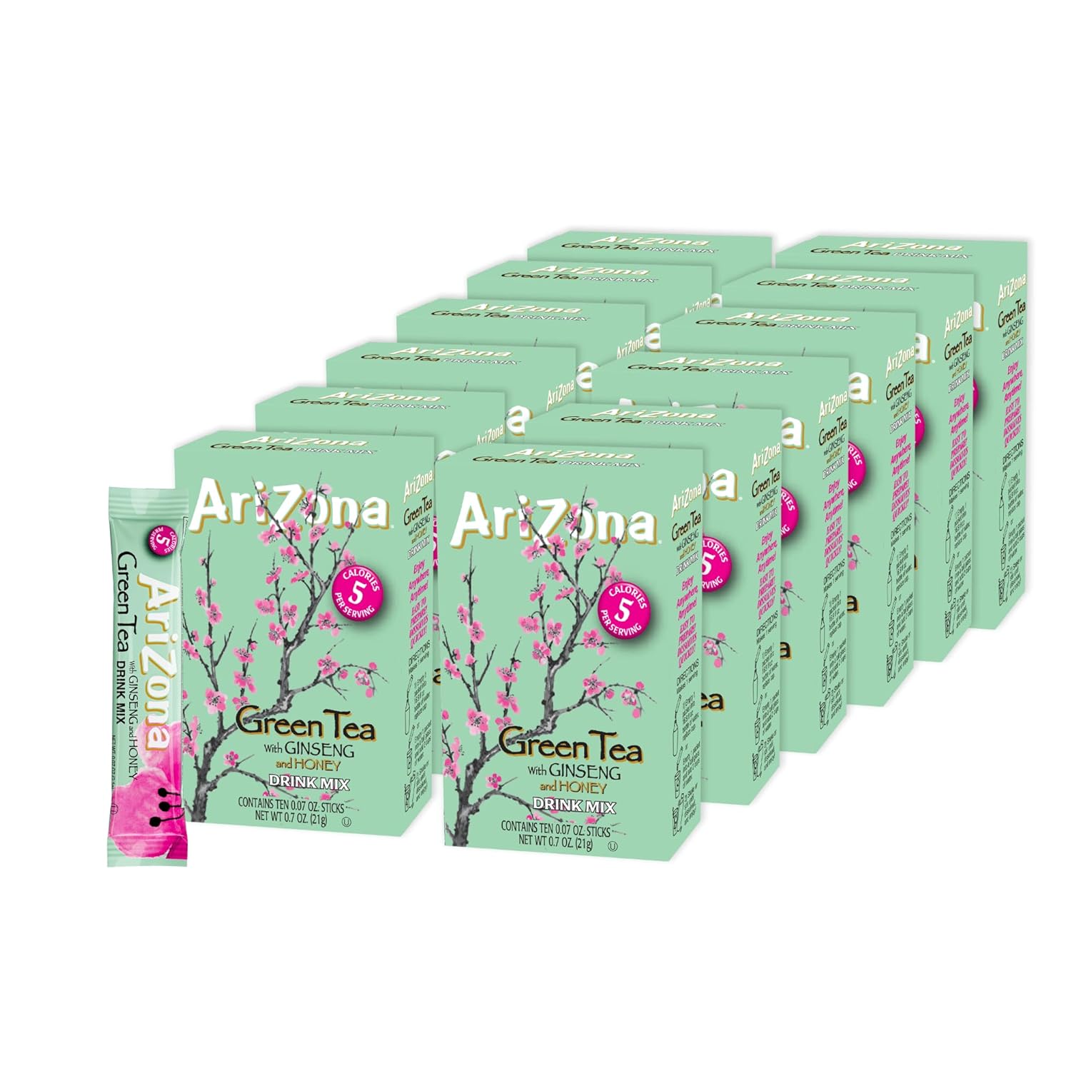 AriZona Green Tea with Ginseng and Honey - On-the-Go Powdered Drink Mix, 0.07oz 120 Count - 10ct Boxes (Pack of 12)