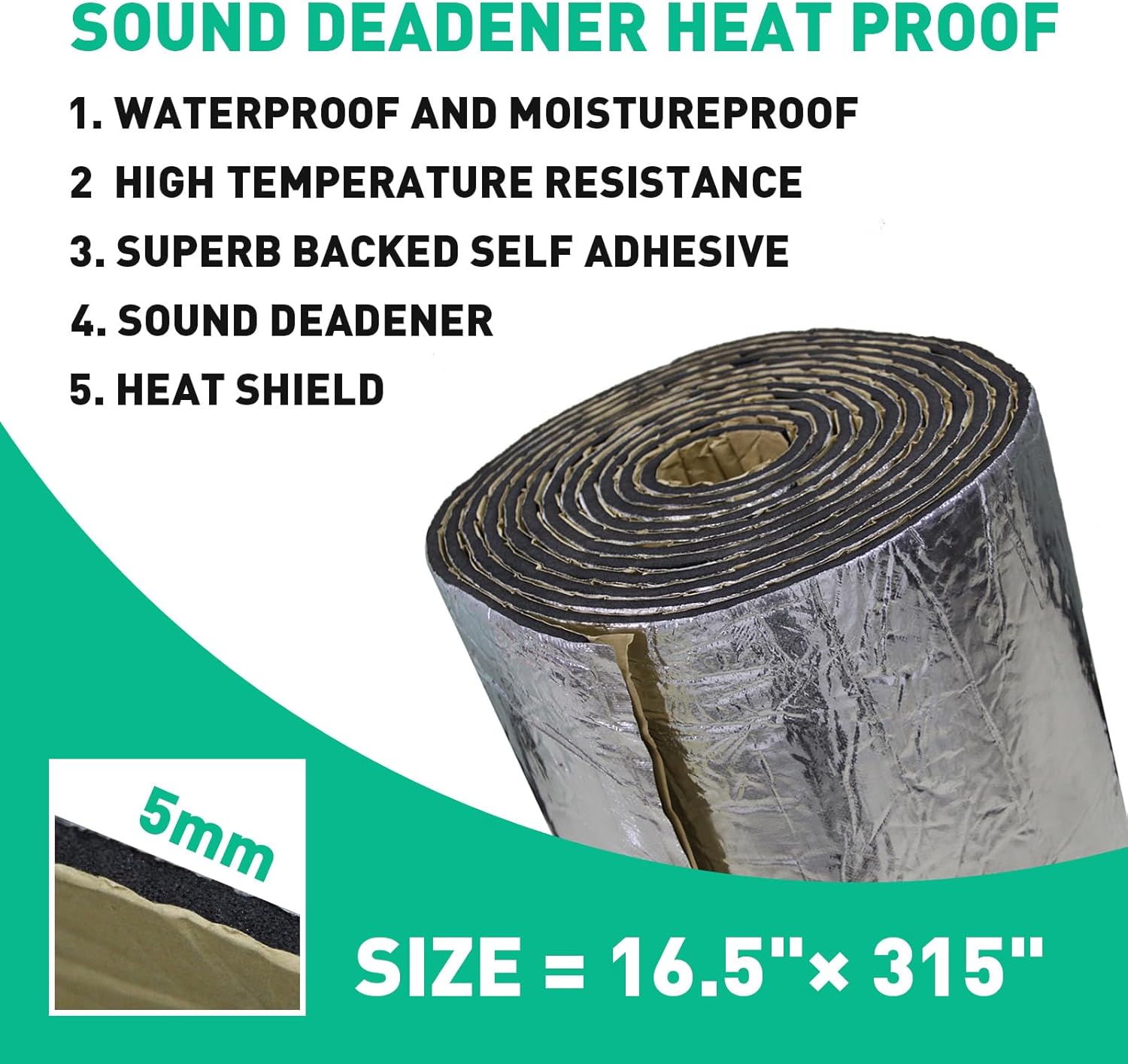 200mil 36.16 Sqft Car Heat Shield Insulation Mat Automotive Sound Deadener Deadening Mat Aluminum Foil Finsh PE Foam Dampening Material with Self Adhesive with Roller & 4 pcs Car Trim Removal Tools - Image 2