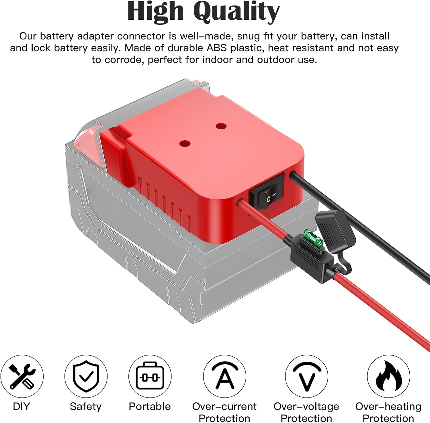 1 Packs Power Wheel Adapter for Milwaukee M18 Battery Adapter 18V Power Wheel Battery Conversion Kit with Switch, Fuse & Wire Terminals, 12AWG Wire, Power Connector for DIY Rc Car Toys and Robotics - Image 6