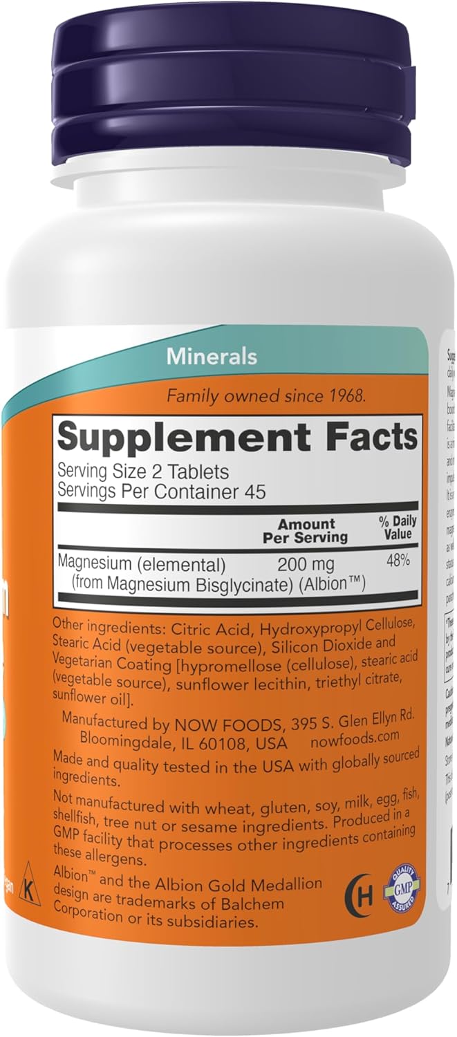 NOW Supplements, Magnesium Glycinate 100 mg, Highly Absorbable Form, 90 Tablets - Image 2