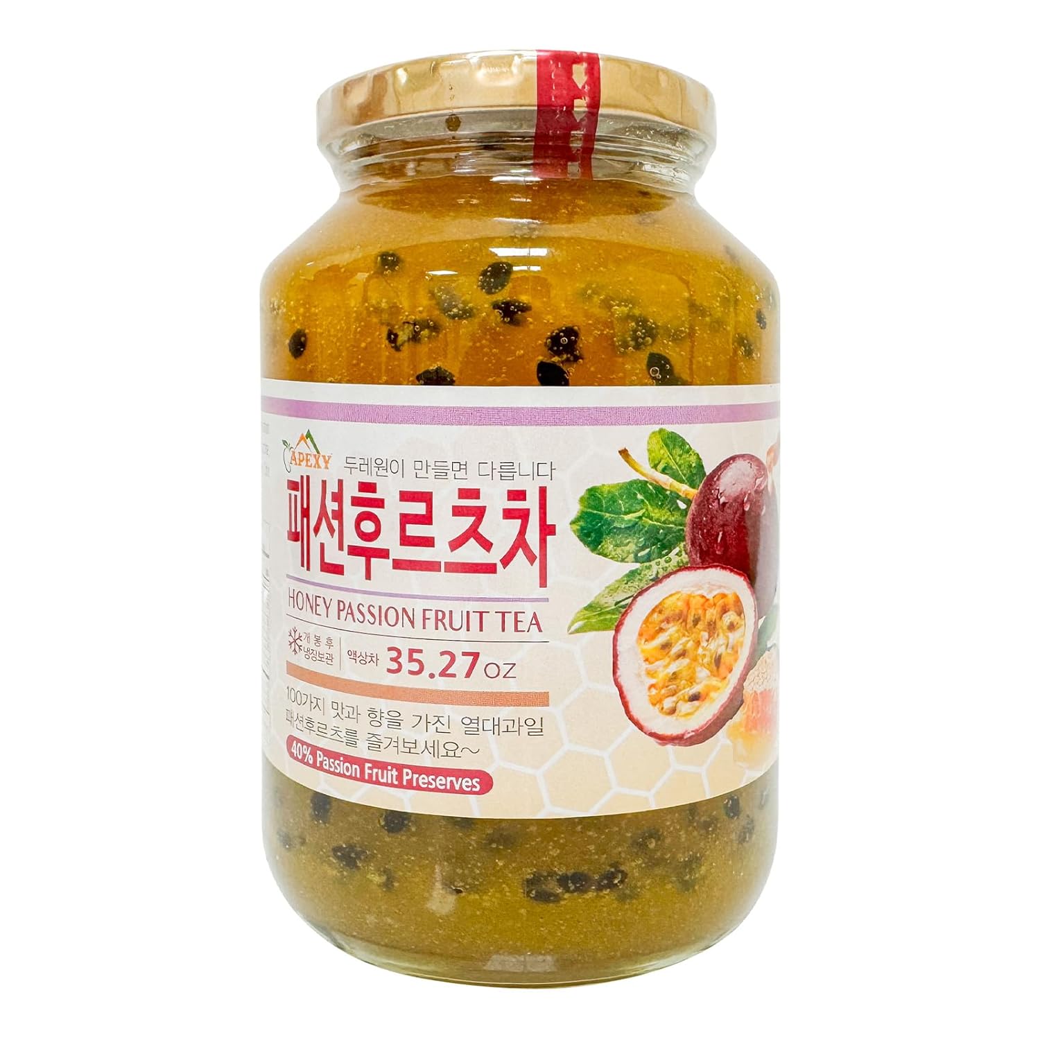Apexy Authentic Korean Honey Passion Fruit Tea, Passionfruit Puree , Just Add Hot Water, Gourment Blend for Smoothies, Cocktails Desserts and Spread, No Artificial Colors, Versatile and Natural Delight, Made in KOREA 35.27oz (1kg). (Honey Passion Fruit)