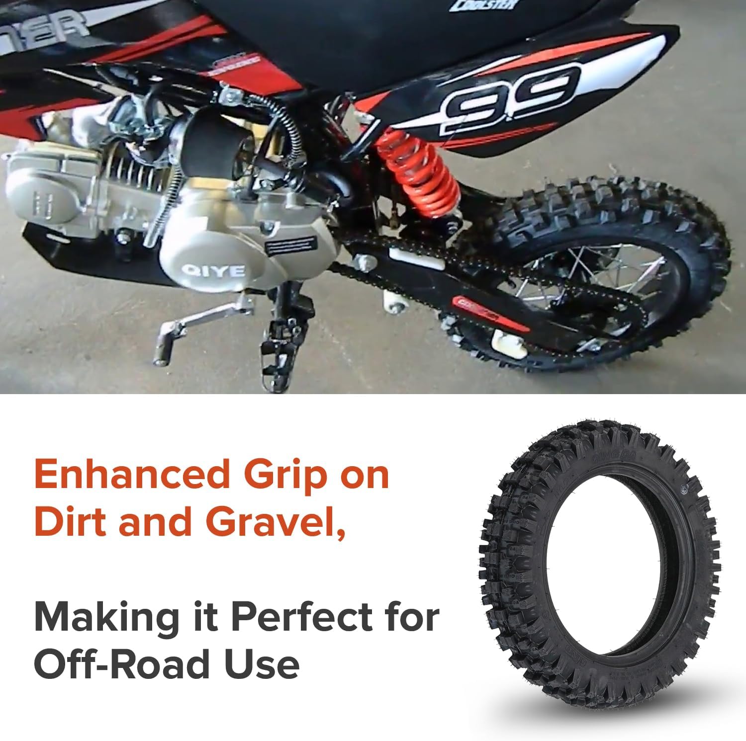 AlveyTech 3.00-10 Dirt Bike Tire with QD015 Knobby Tread - Rear Tire Compatible with 10" Rims, Coolster QG-214X-W125 and XR-2, and Engine Sizes 49, 50, & 70cc, Baja Motorsports, Honda, & Yamaha Bikes - Image 5