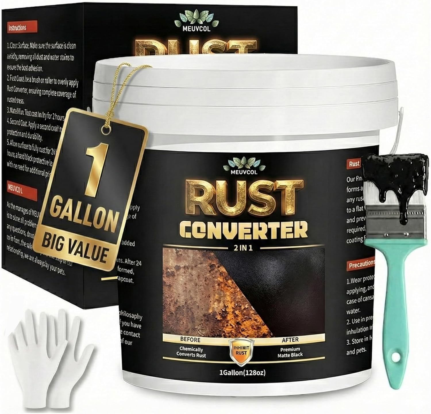 2-in-1 Rust Converter & Metal Primer - 1 Gallon Black Rust Paint Inhibitor for Metal, Ultra Car Rust Reformer & Encapsulator, Long-Lasting Anti Rust Conversion Coating, Heat Resistance