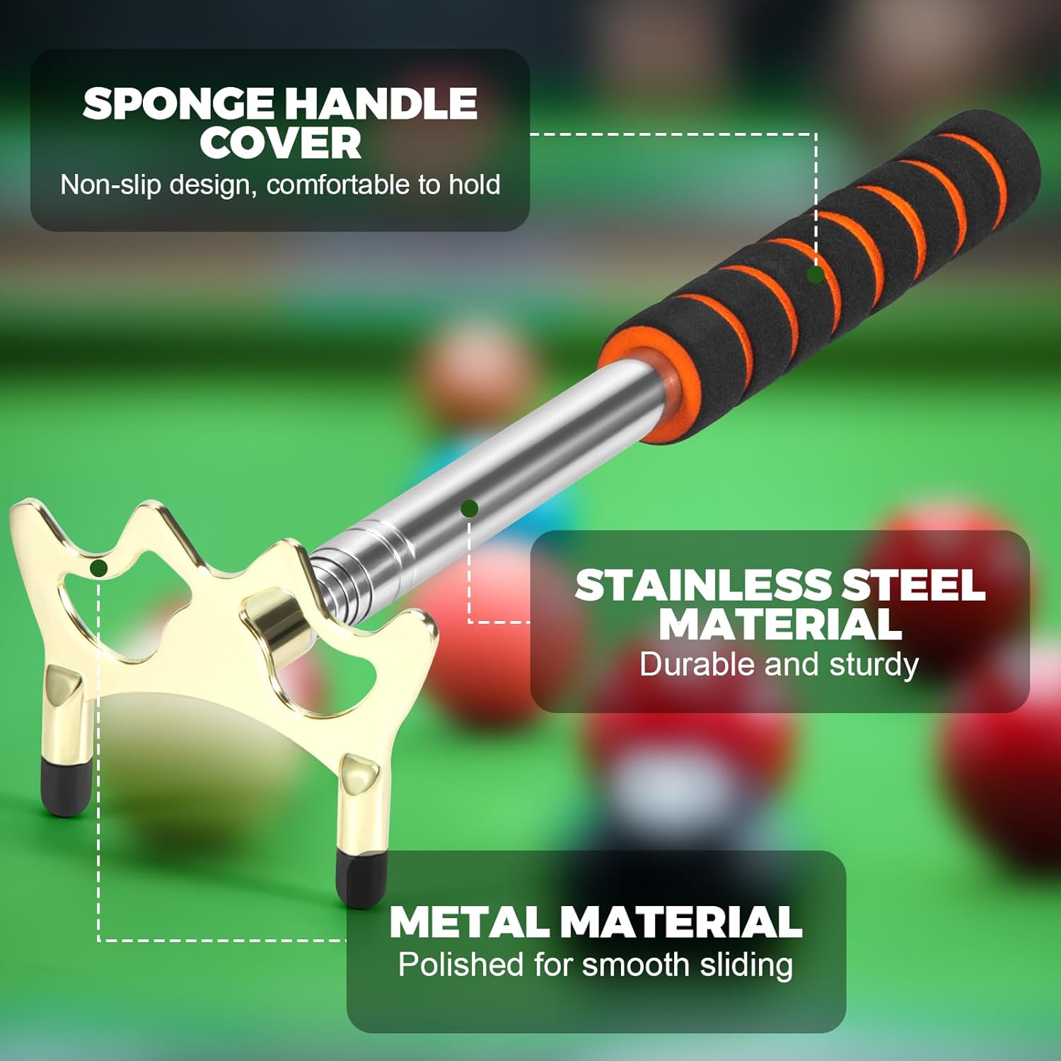 Pool Bridge Stick, Professional Retractable Pool Cue Bridge with Removable Brass Bridge Head, Free Adjustment for Multi-Angle Shots, Easy to Use and Storage, Essential Pool Table Accessories - Image 5