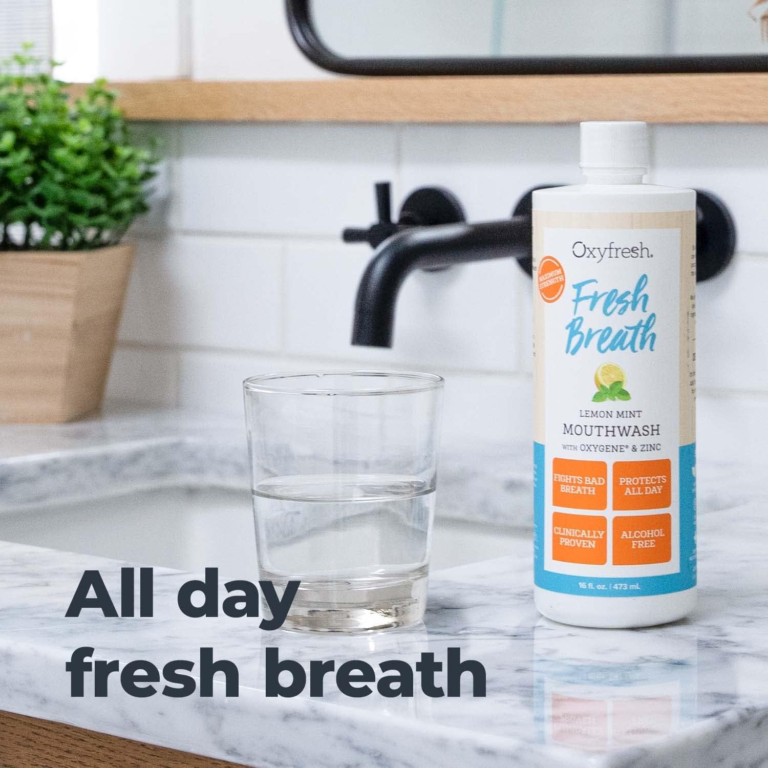 Oxyfresh Lemon Mint Fresh Breath Mouthwash – Bad Breath Treatment – SLS & Fluoride Free – Alcohol Free, Gentle Nonburning with Xylitol & Essential Oils – 16 Fl Oz (Pack of 3) - Image 5