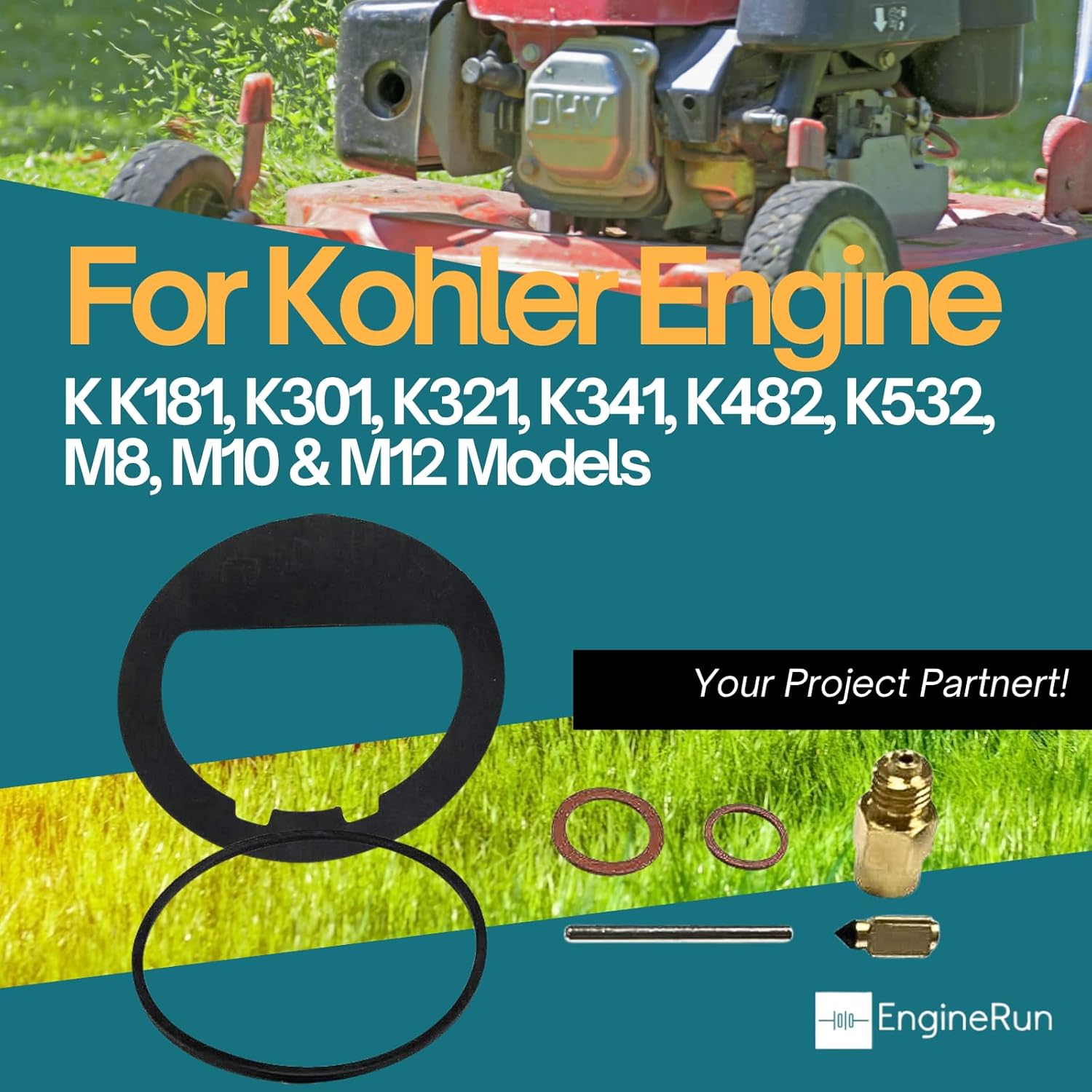 Carburetor Rebuild Kit Carb Repair Overhaul Kit Compatible With Kohler Engine K181, K301, K321, K341, K482, K532, M8, M10 & M12 Models Ref OEM 2575701-S 25 757 01-S 2575701-S - Image 2