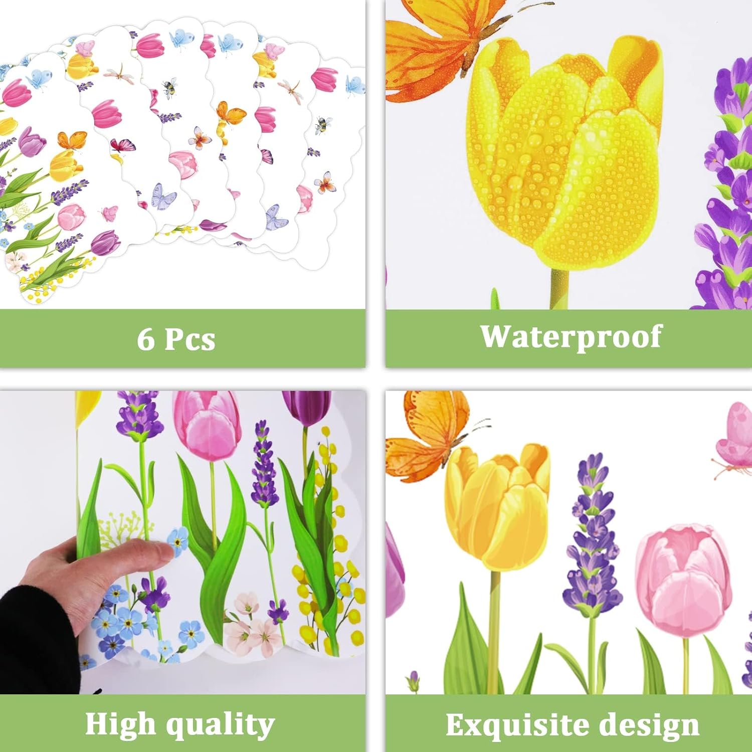 Summer Tulip Placemats Set of 6 Summer Plastic Place Mats Lavender Table Mats Lavender Tulip Holiday Kitchen Placemats for Indoor Outdoor Spring Party Dining Table Decoration - Image 3