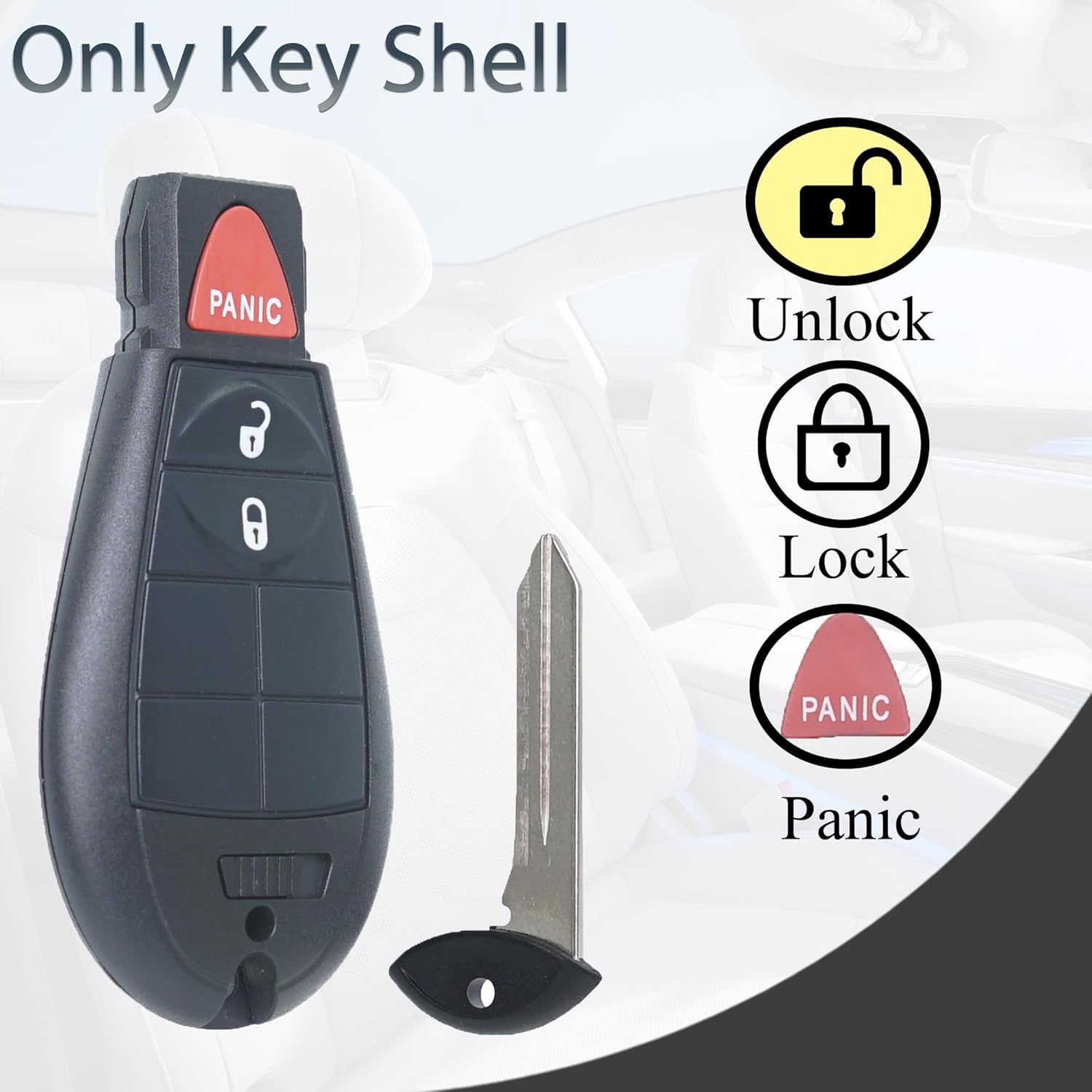 SUPALAND Key Fob Shell Case Replacement Fits for Dodge RAM 1500 2500 3500 Grand Caravan Journey Durango Jeep Grand Cherokee 2010 2011 2012-2017 Keyless Entry Remote Control 3 Button Pad Cover - Image 3