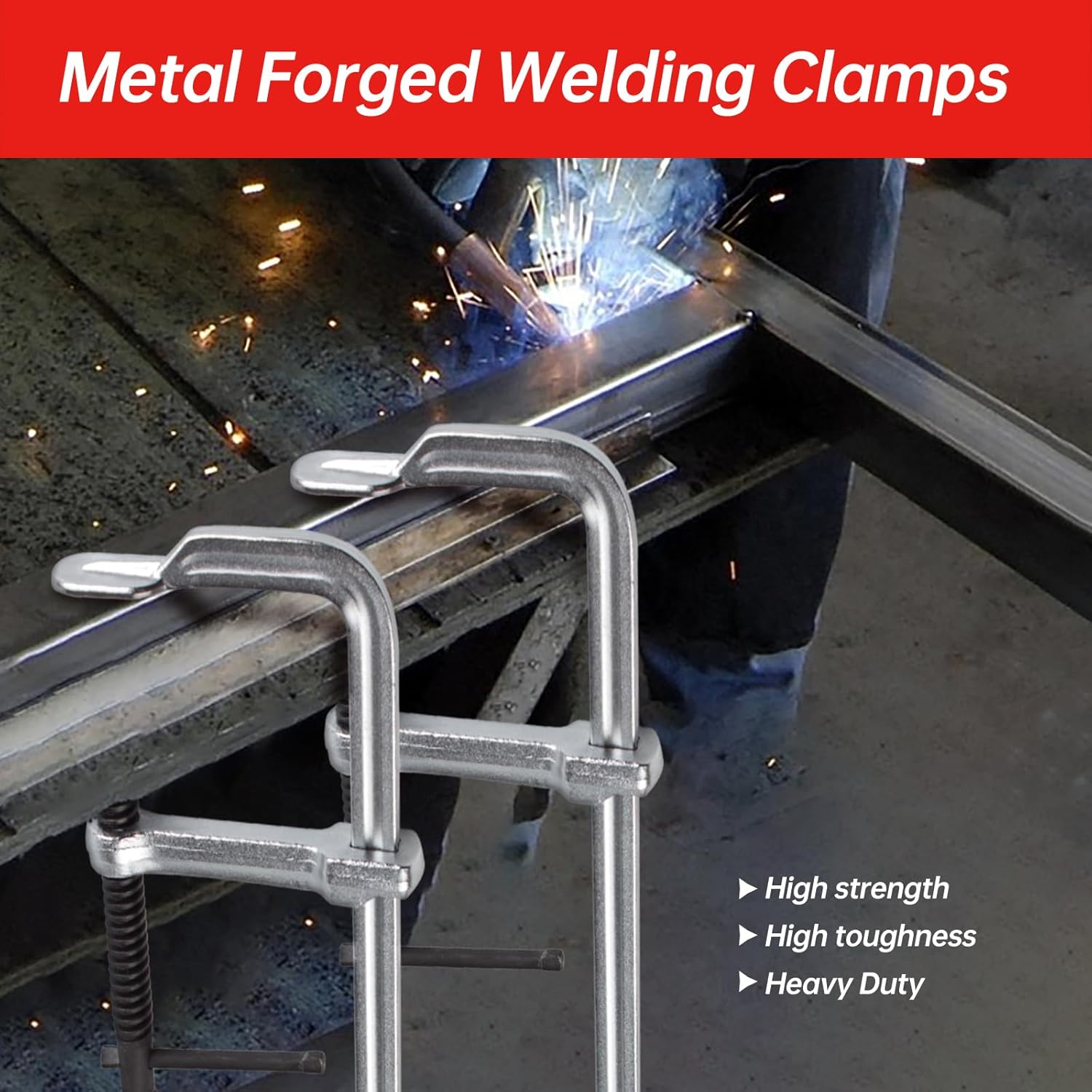 4-Pack Welding Bar Clamps 12 Inch, Drop Forged Steel Bar Clamps Throat Depth 3 inch Load Force 450 Lbs for Woodworking,Welding, Metal working - Image 2