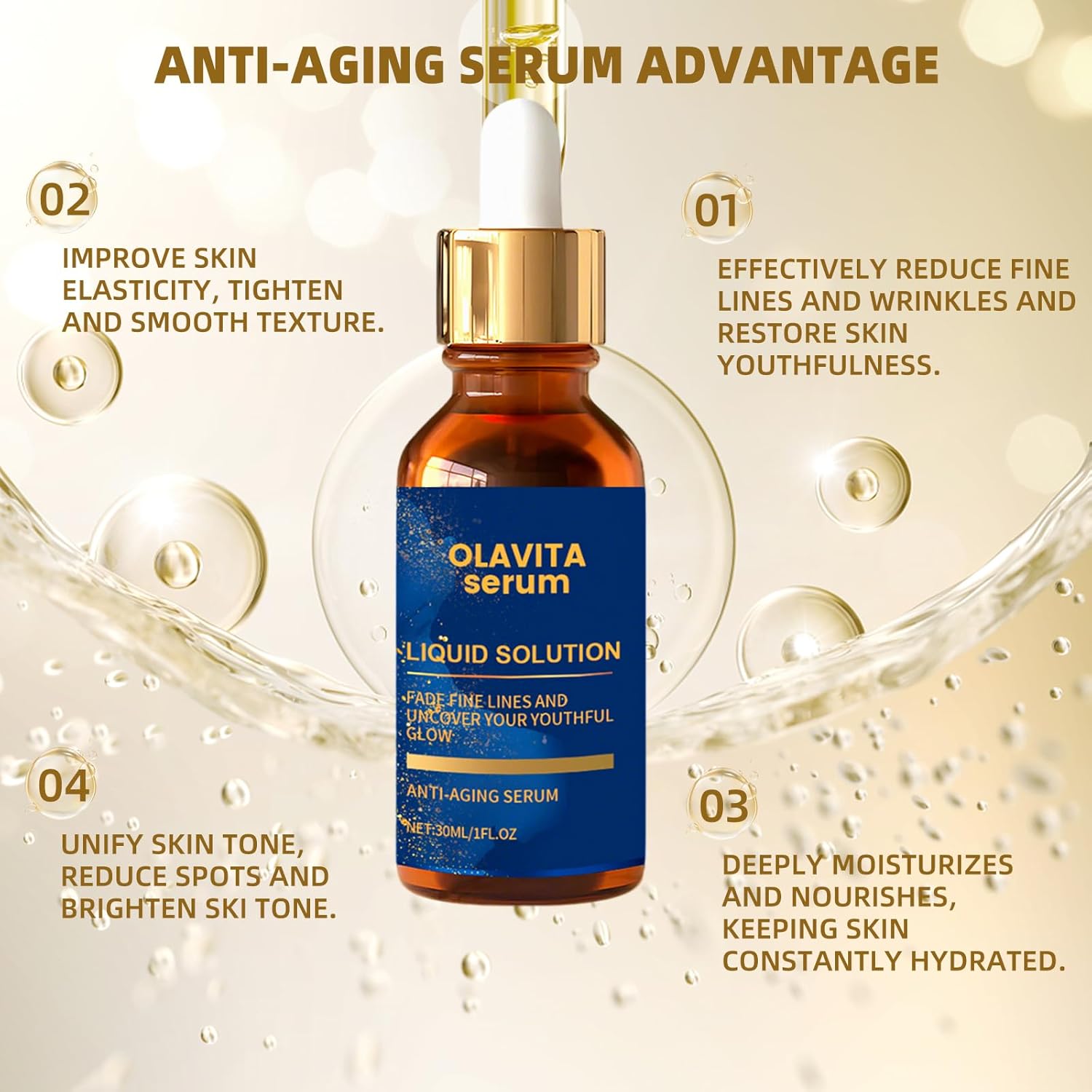 Olavita Liquid Solution Anti Aging Serum, Olavita Serum Facial, Vitamin C & E Serum, Promotes Skin Collagen Production, smoothes wrinkles and fine lines (2PCS) - Image 3