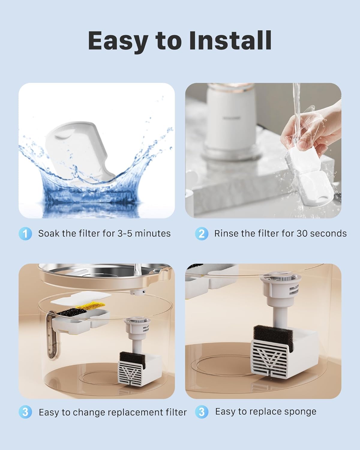Cat Water Fountain Filter: 24 Pet Fountain Replacement Screen for Stainless Steel - 12 Carbon Filters & 12 Foam Filters - Suitable for Cat Water Fountain Stainless Steel S17 - Image 7
