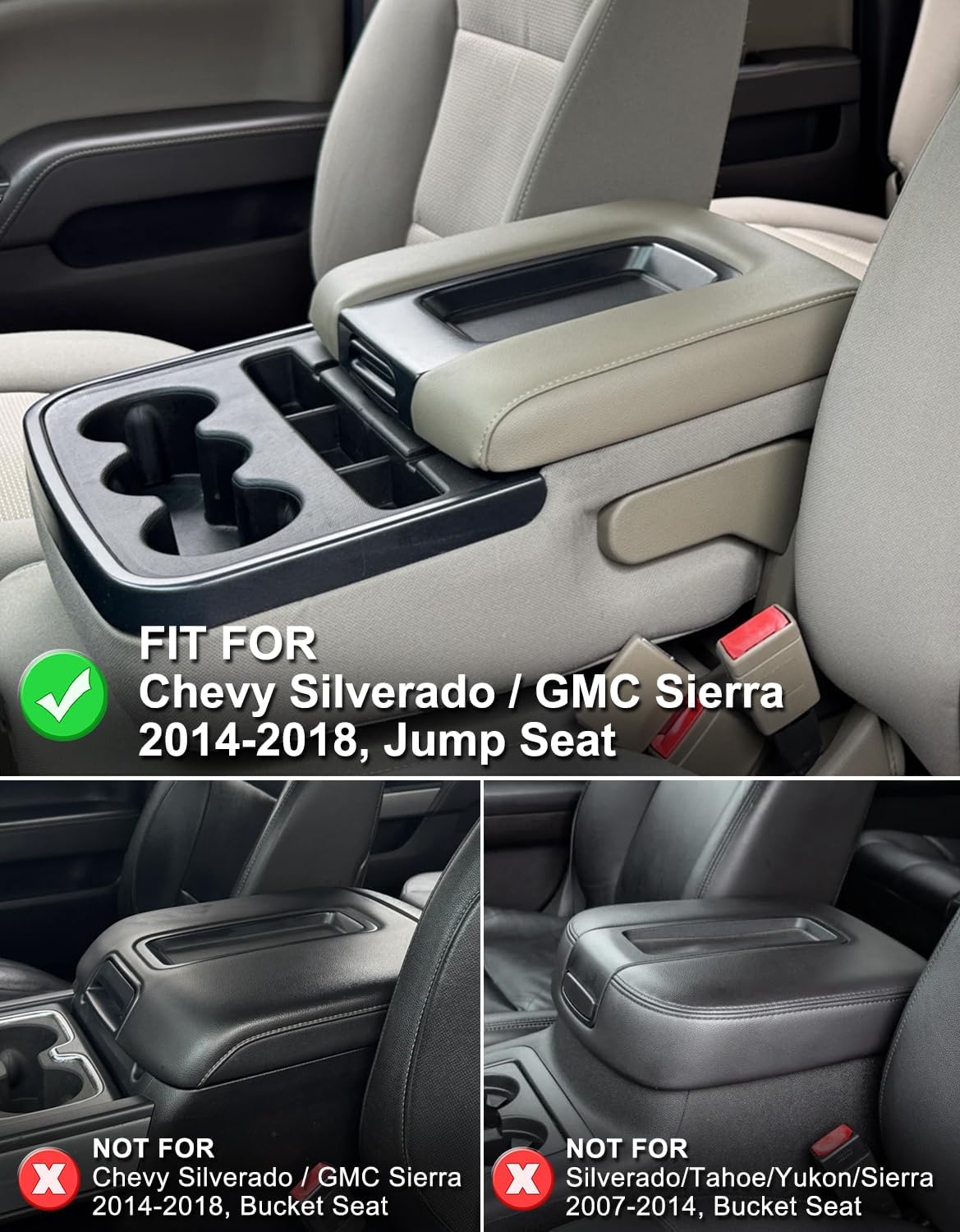 KBH Center Console Armrest Cover Replacement for Chevy Silverado & GMC Sierra 1500 2500 3500 2014-2018, Vinyl Leather Upholstery, Split Bench Jump Seat (Cocoa Dune Brown) - Image 2