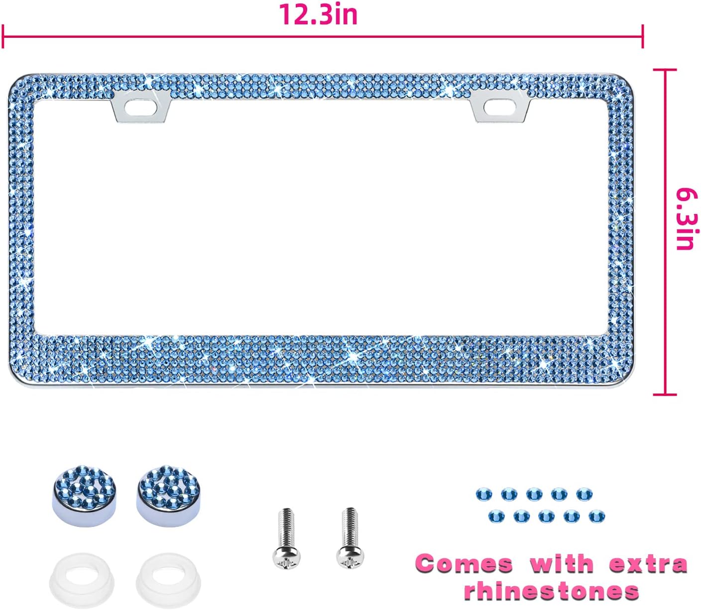 Bling License Plate Frame for Women, 1PCS Sparkly License Plate Frames| Over 1200 pcs 14 Facets Bedazzled Clear Glass Diamond Rhinestone Crystals w/Free Glitter Diamond Box (Light Blue) - Image 2