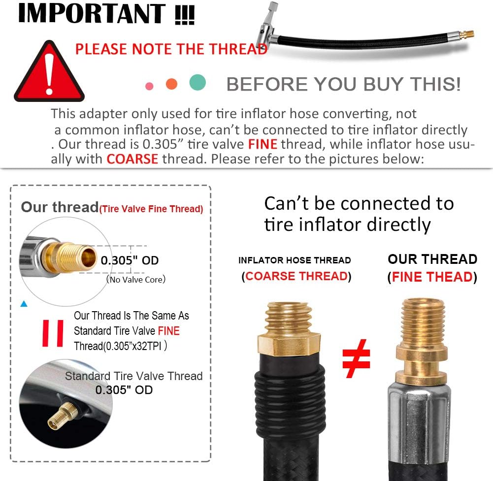 LUMITECO Locking Tire Chuck with Rubber Hose and Standard Tire Valve Fine Thread, Tire Inflator Pump Hose Adapter for Twist On Convert to Lock On Connection - Image 3