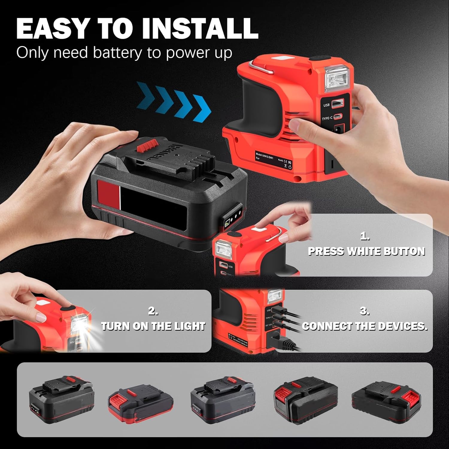 Power Inverter for Bauer 20V Battery,220W Portable Power Supply Inverter DC 20V to AC 120V for Bauer Battery with USB&Type-C&AC Outlet&LED Light - Image 3