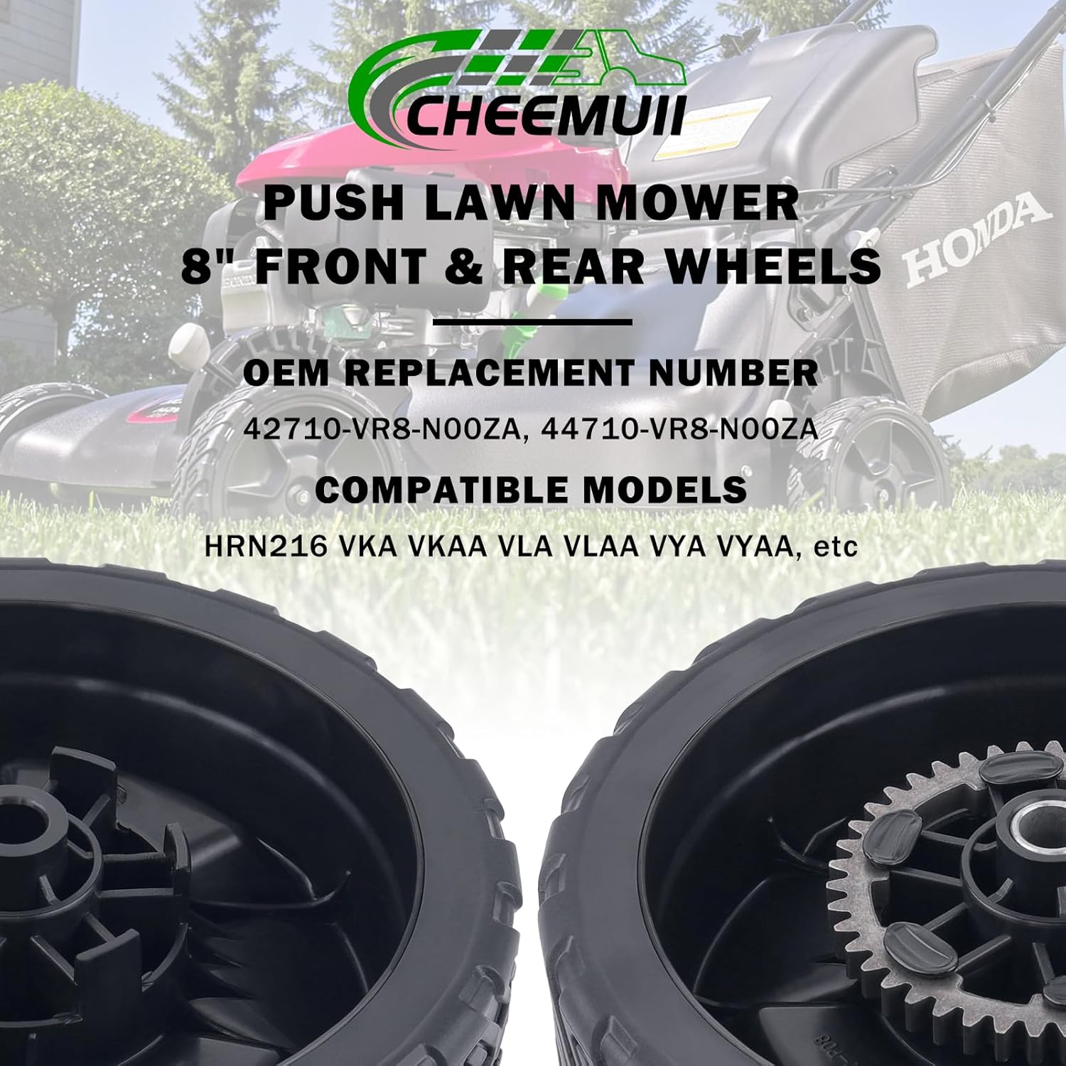 CheeMuii HRN216 Lawn Mower Rear Drive Wheels Kit 2 Pcs 8" Back Wheels Replace for 42710-VR8-N00ZA Push Mower Wheel Compatible with Honda HRN216 Lawn Mower - Image 6