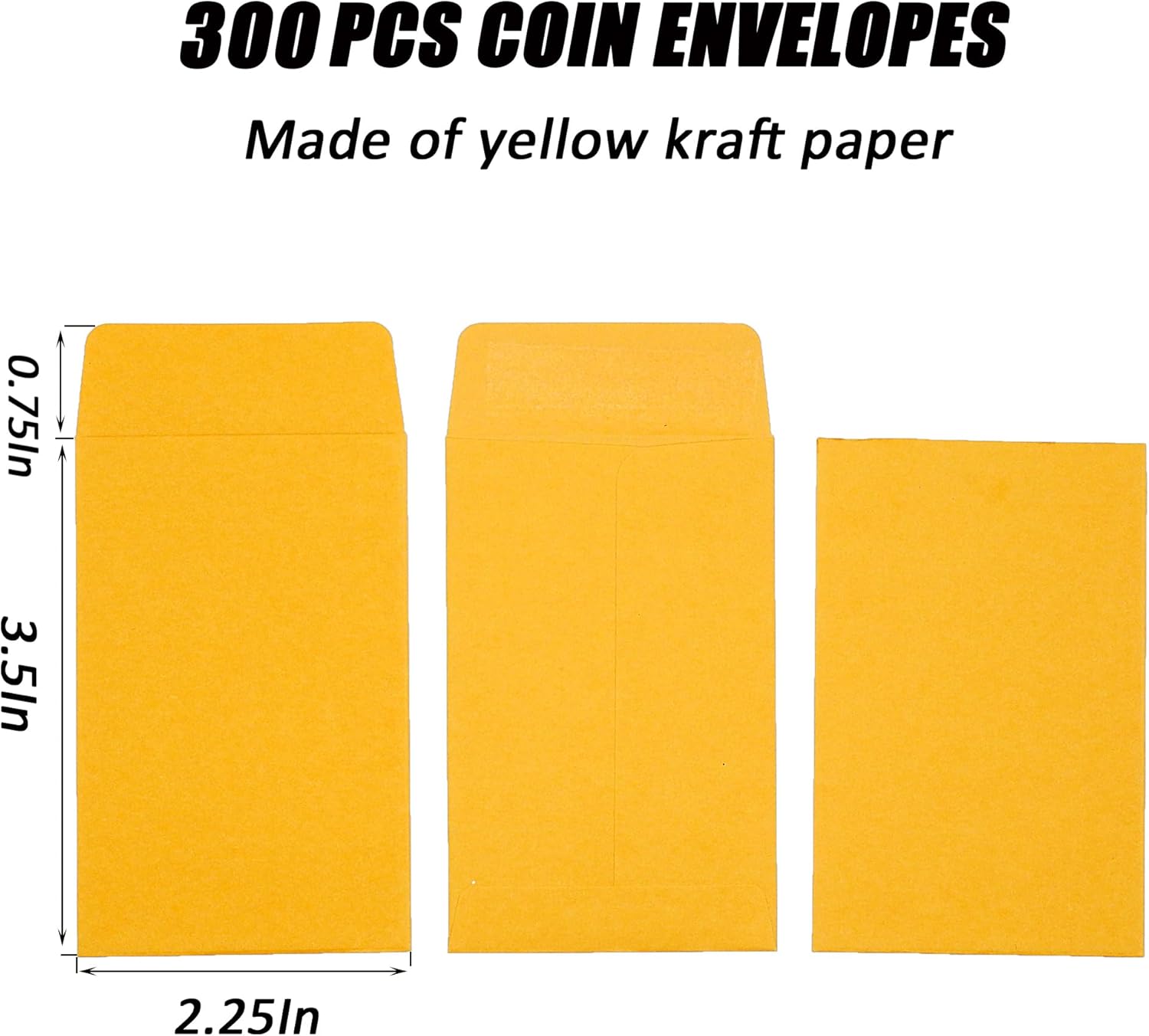 Homrelaxy #1 300 Pcs Small Coin Envelopes 2.25" x 3.5" with Gummed Flap, Yellow Kraft Mini Envelopes for Storing Keys, Stamps, Seeds, Tips and Small Items (300) - Image 2
