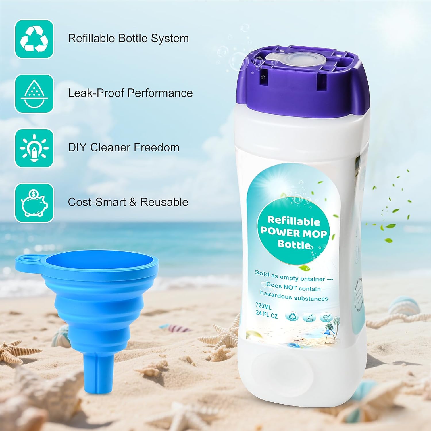 Refillable Bottle for Swiffer® Power Mop™, 720ML / 24 FL.OZ Reusable Solution Container, Leak-Resistant Lock, Use Any Liquid Cleaner - Image 2