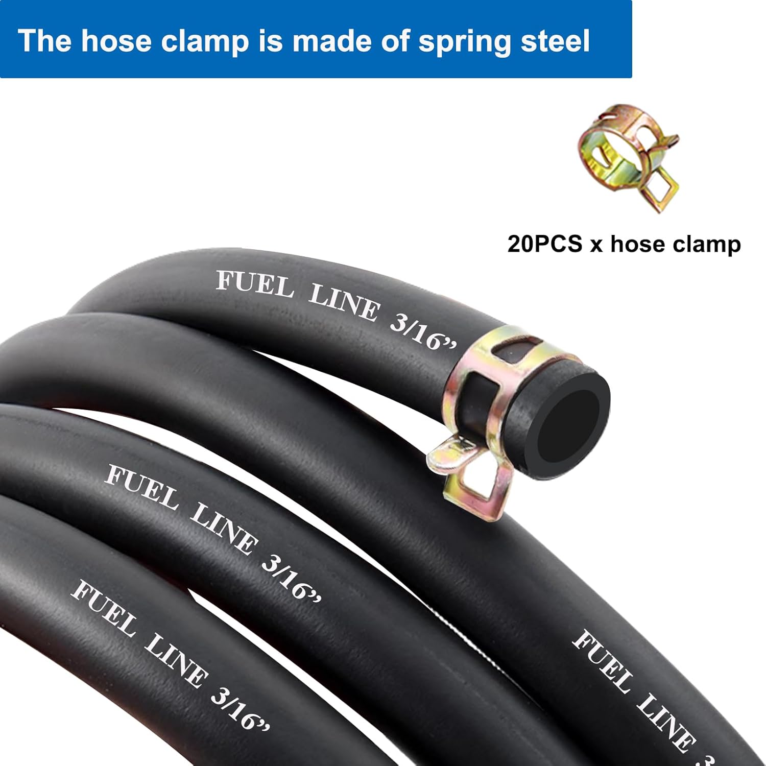 10 Feet 3/16 Inch ID Fuel Line with 20Pcs 2/5 Inch ID Hose Clamps for Kawasaki Kohler Champion Briggs & Stratton Small Engines Mini Bike ATV Mowing Machine - Image 3