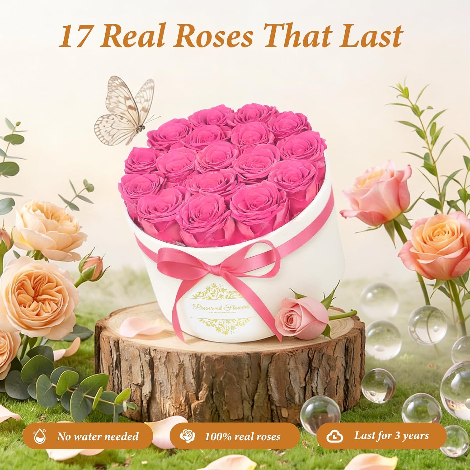 17 Forever Flowers in a Luxury Suede Box, Preserved Roses Birthday Gifts for Women, Romantic Anniversary Valentines Day Gifts for Girlfriend Wife Her, Pink - Image 3