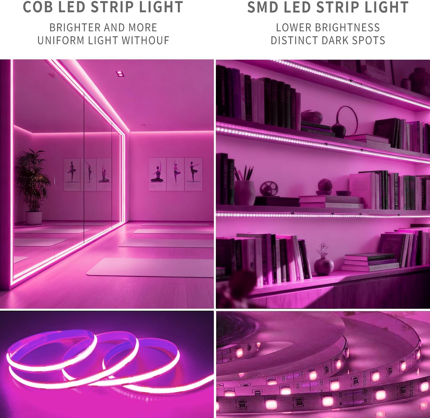 ZSLAIFU 5V USB LED Light Strip, COB LED Strip Lights, Pink 5V LED Lights, Small LED Strip Light, TV Lights for TV Under Cabinet Kitchen Living Room Shelving or Displays (Pink, 3.28ft) - Image 2