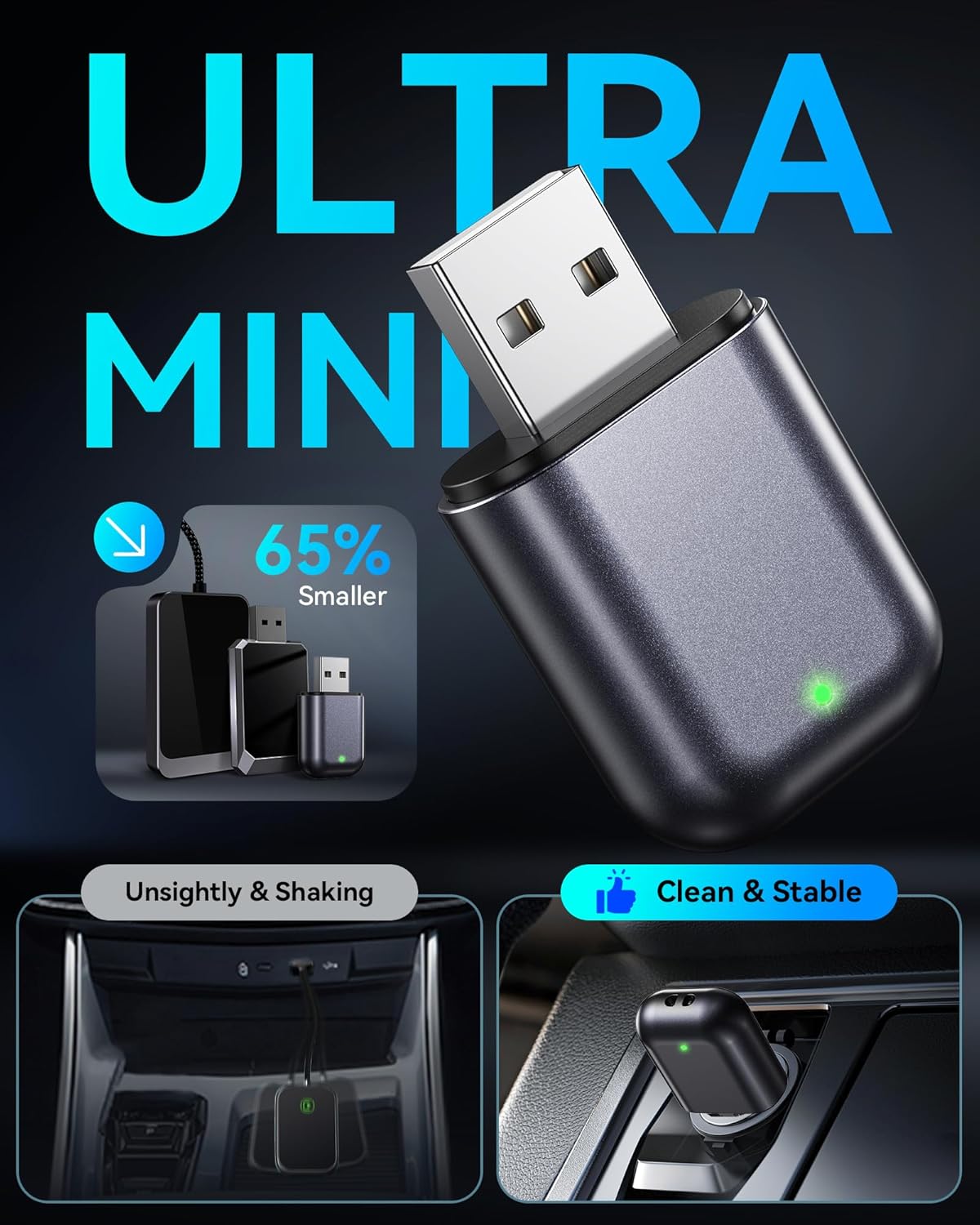 Burnt Sugar Wireless Carplay Adapter for iPhone Newly Upgraded, Ultra-Mini USB Design Wired to Wireless for Apple Car Play, Stable Low-Lag GPS Plug & Play for iOS 10+ & Cars from 2016+ (Starry Sky) - Image 2