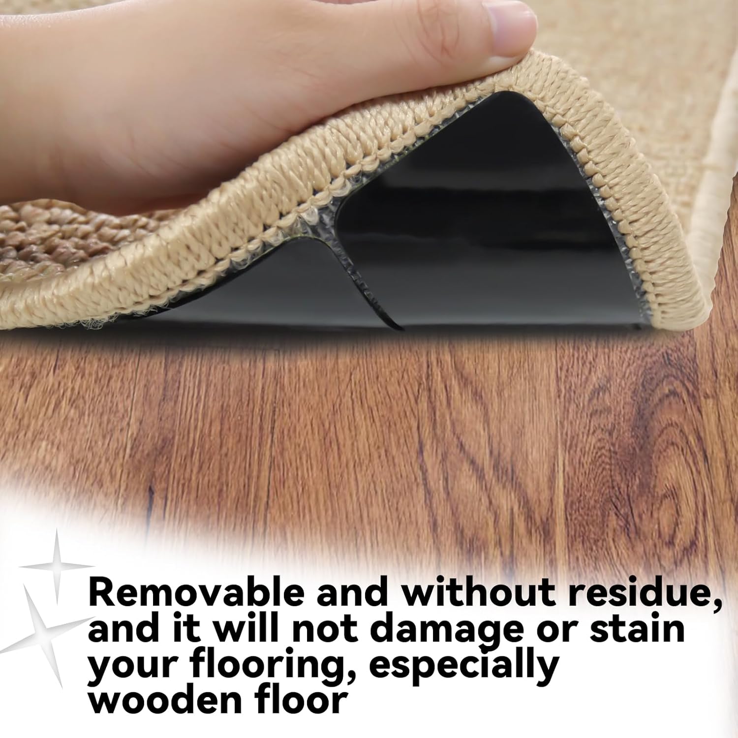 Rug Non Slip Grippers, Reusable Rug Tape, No Damaging for Hardwood Floors and Tiles, Carpet Grippers Stickers Pads for Area Rugs Corners Flat, 4Pcs - Image 4
