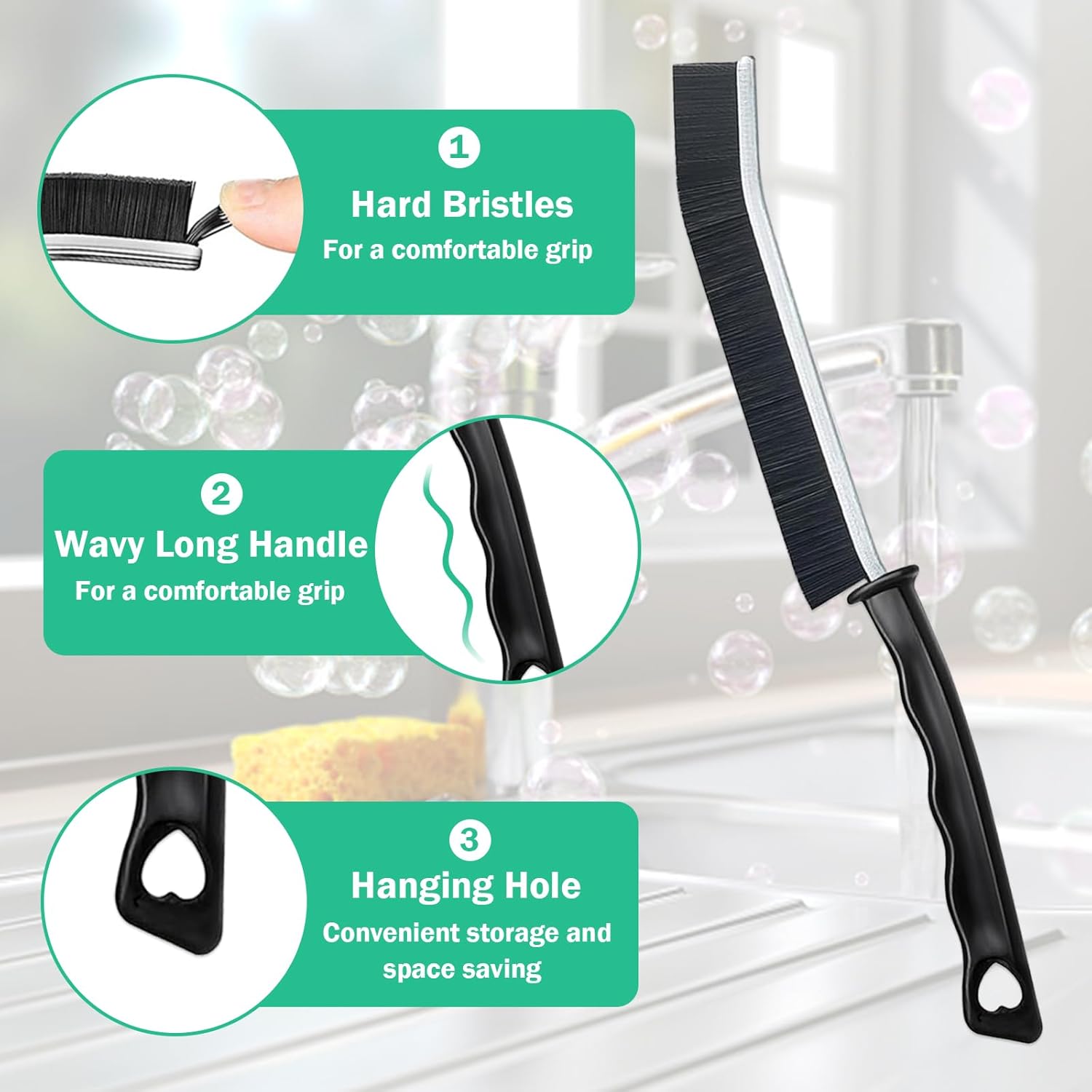 5 Pcs Crevice Cleaning Brush Multifunctional Hard Bristle Gap Cleaning Brush Tool, Gap Brush Suitable for Bathrooms, Kitchen Surfaces, Windows Groove and Faucets - Image 3