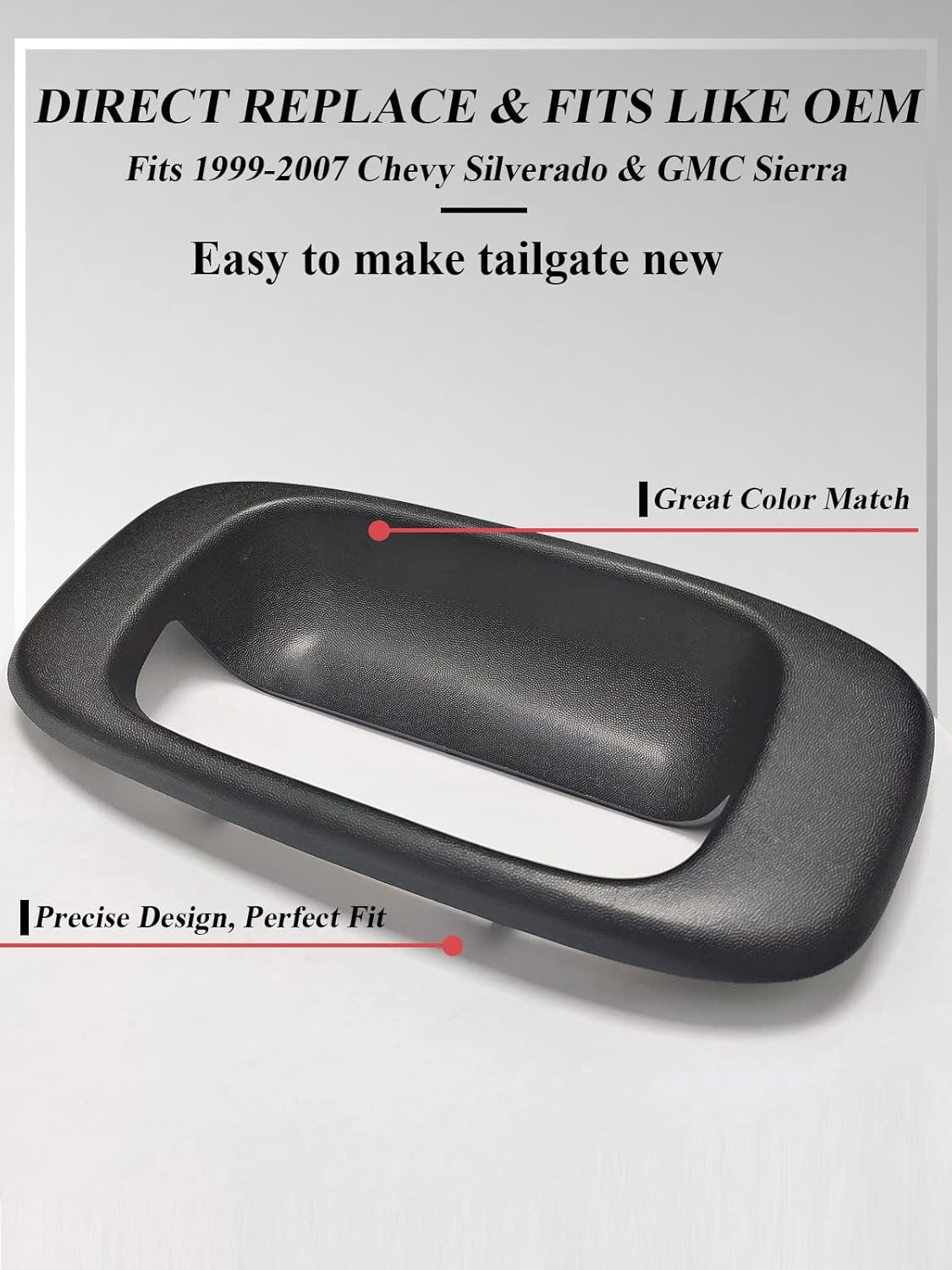 SYOAUTO Tailgate Handle Bezel Trim Fits for 1999-2007 Chevy Silverado GMC Sierra 1500 2500 3500 Black Textured Replaces# 15228539, 15228540, GM1916102, GM15046512 - Image 2