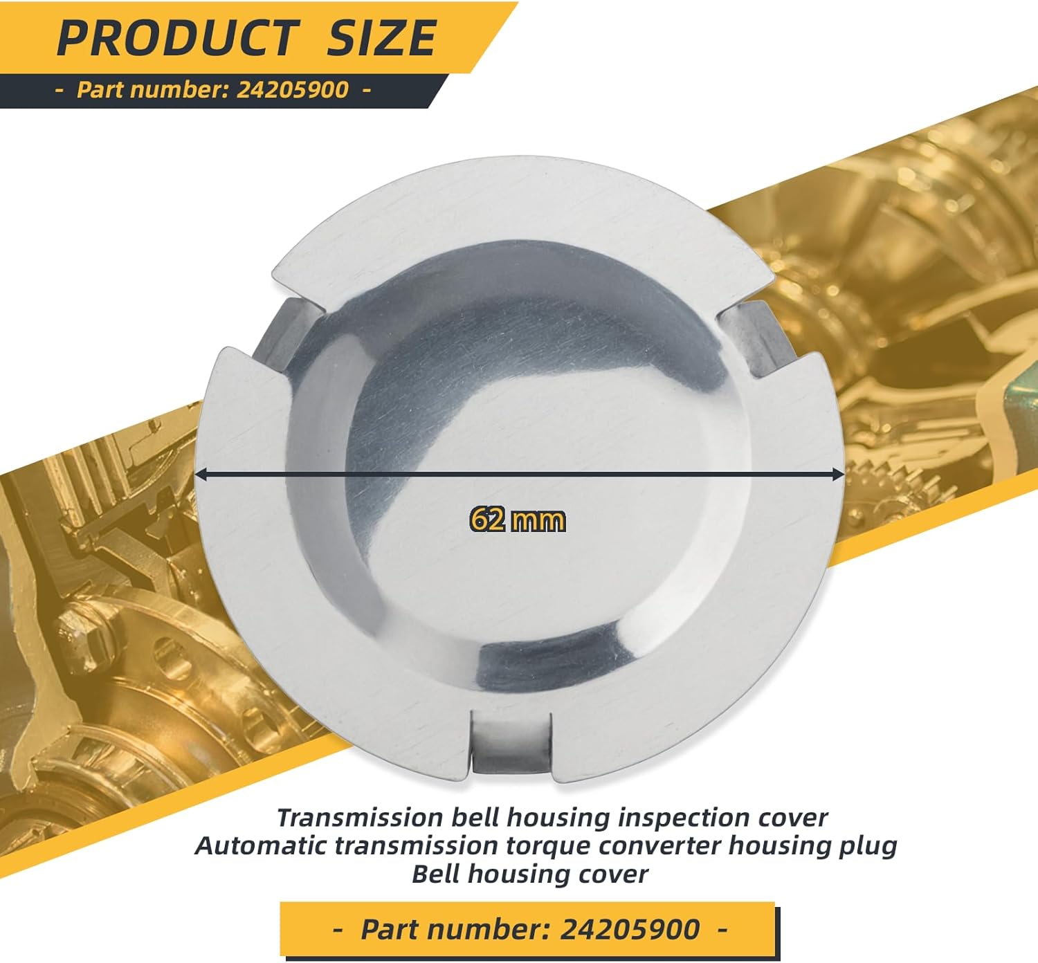 24205900Transmission Bell Housing Inspection Cover (62 mm) Automatic Transmission Torque Converter Housing Plug With 3 Tangs (Tabs) Compatible with Buick Cadillac Chevrolet Hummer Transmission cover - Image 3