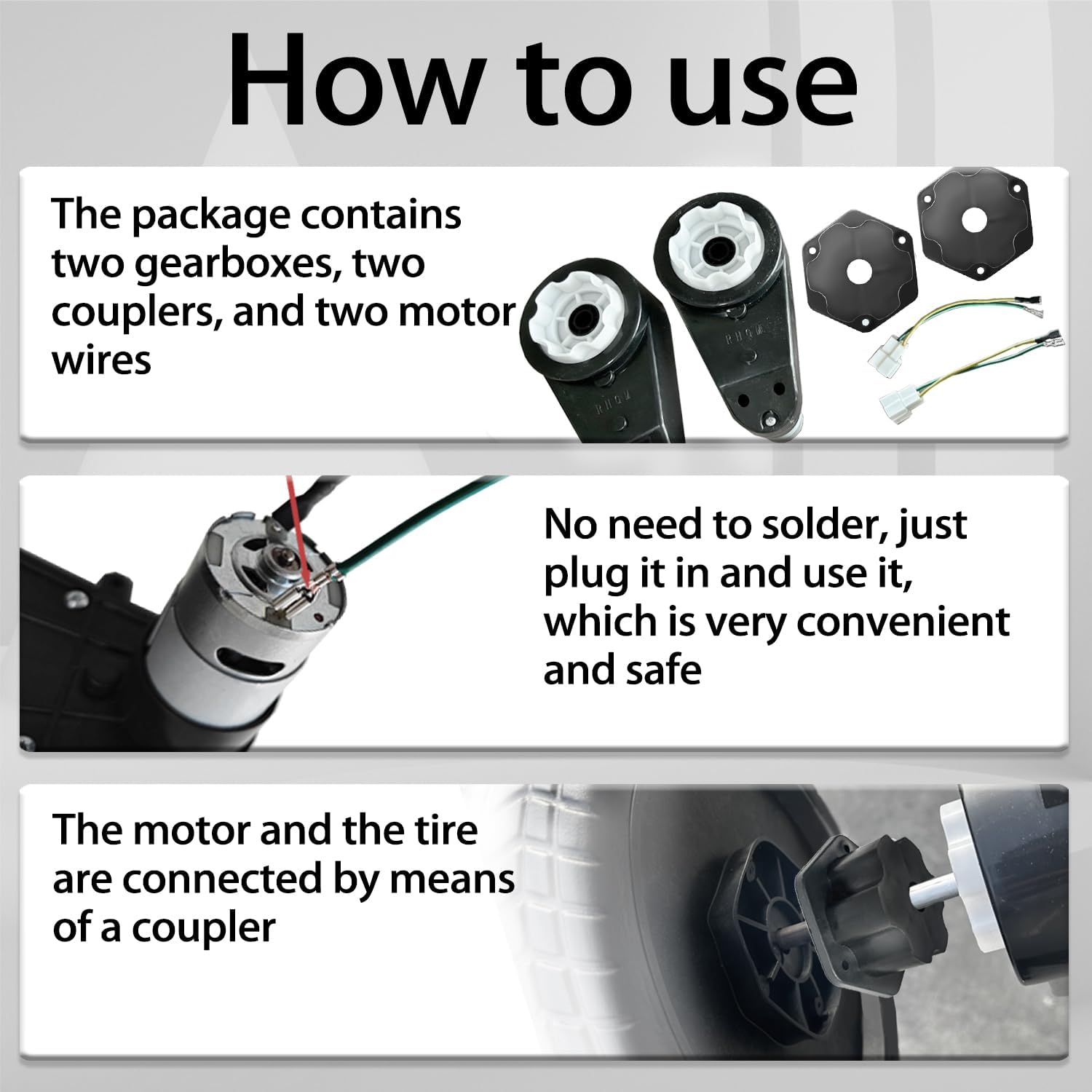 JRRXM 2PCS High Speed 24V RS555 35000RPM Fast Steel Gears Motor Gearbox for Power Wheels Motor Upgrade,18V-24V Kids Ride on Toy Electric Car Conversion Kit for Tire Upgrade,Free Connector Coupler - Image 5