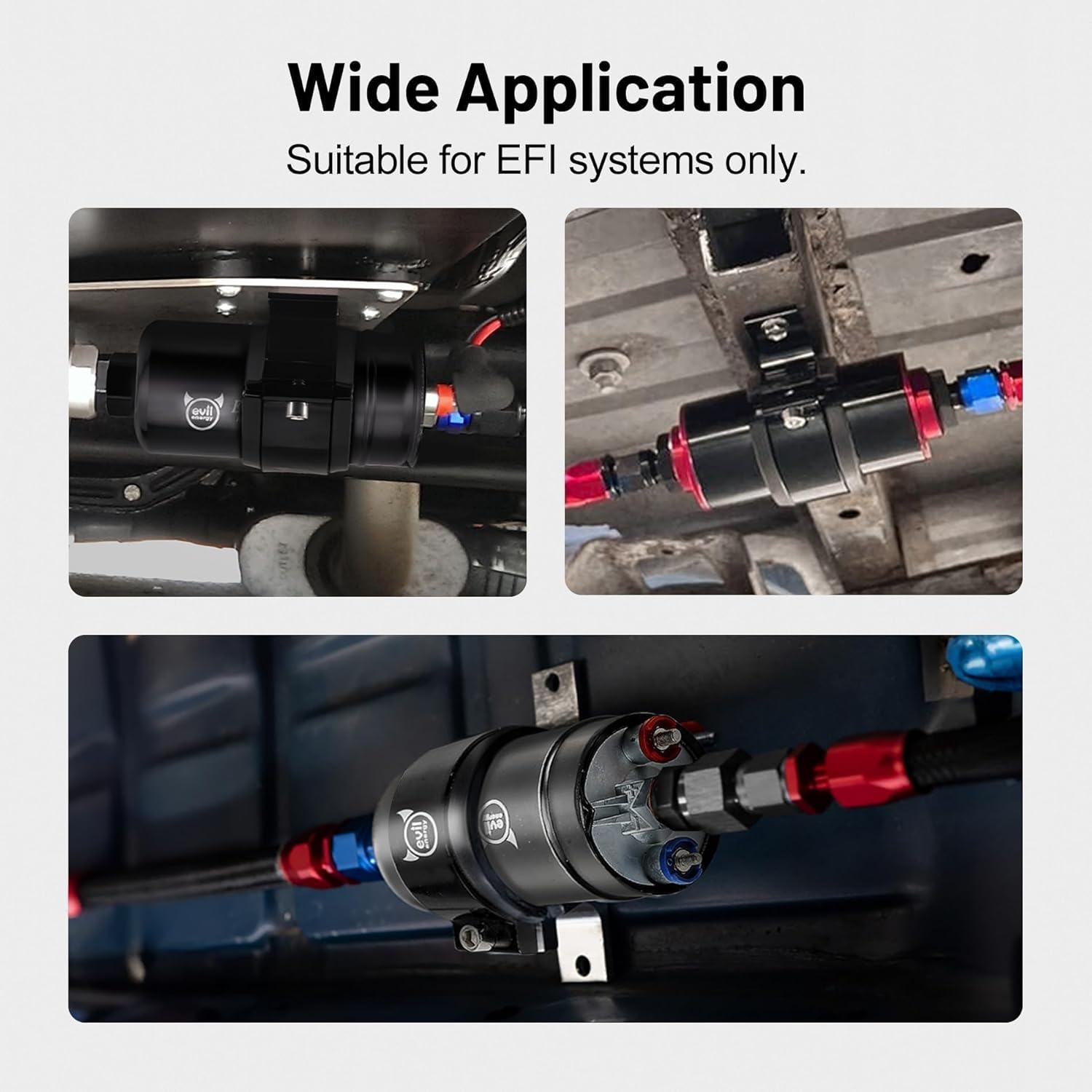 EVIL ENERGY External Inline Fuel Pump Electric 300LPH High Flow 12V with 60MM Bracket Clamp Black - Image 7