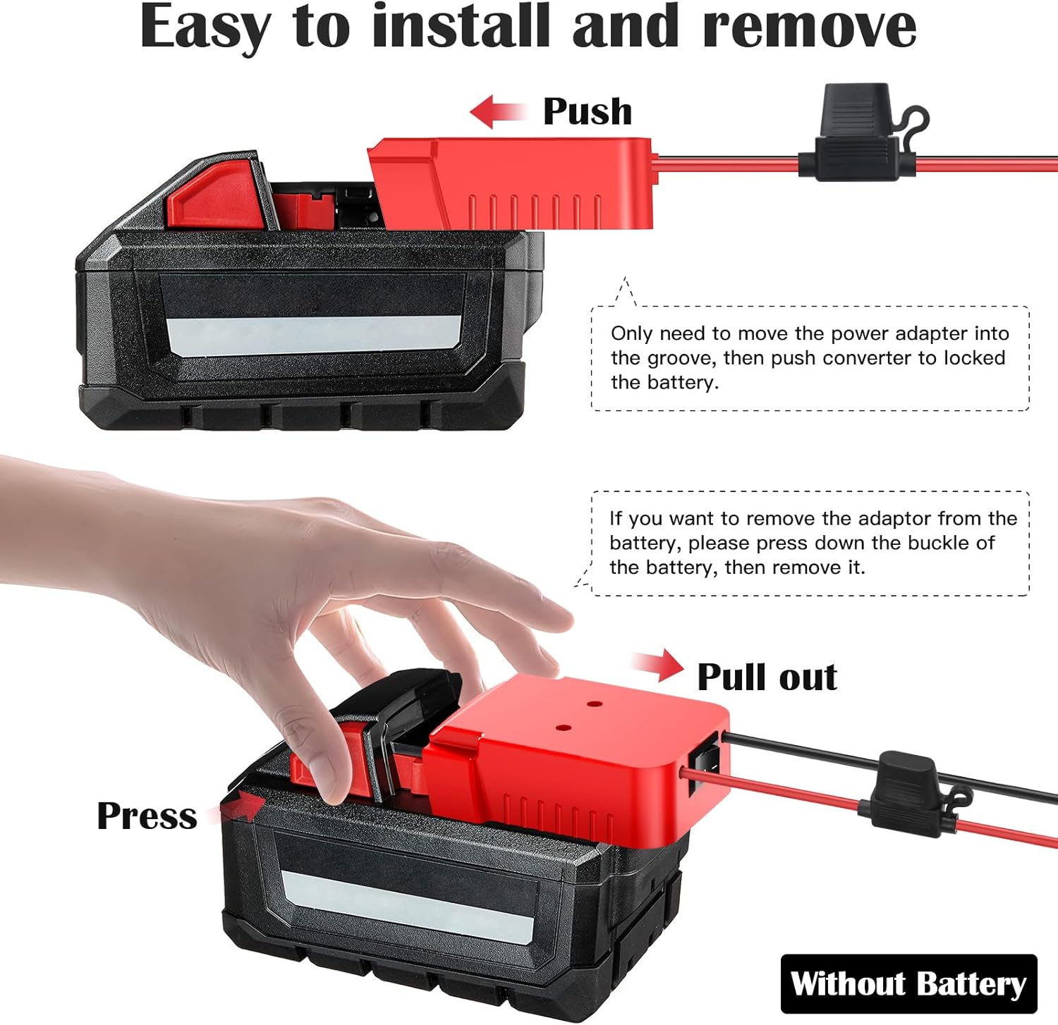 1 Packs Power Wheel Adapter for Milwaukee M18 Battery Adapter 18V Power Wheel Battery Conversion Kit with Switch, Fuse & Wire Terminals, 12AWG Wire, Power Connector for DIY Rc Car Toys and Robotics - Image 5