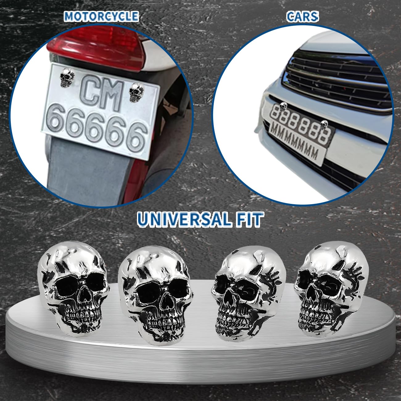 Skull License Plate Screw Fasteners Decorative Cool Funny License Plate Bolts License Plate Frame Kit 4 Pcs Aluminum Alloy Universal Fit Most Cars Truck Motorcycle Vehicle Silver - Image 2