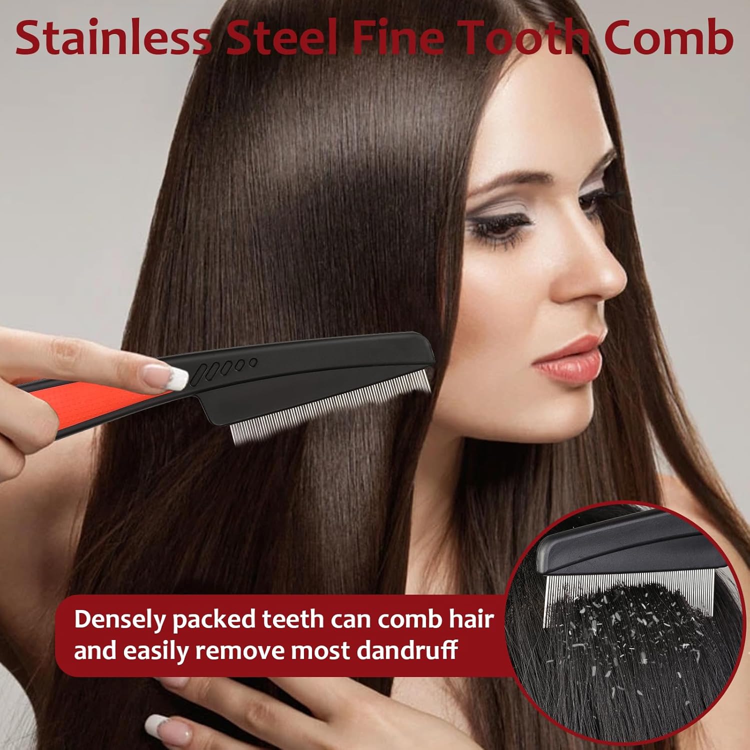 Dandruff Comb, 2 Pcs Scalp Sweep Detoxing Hair brush Set for Dandruff Removal, Scalp Build Up Remover and Stainless Steel Fine Tooth Comb for Scalp Massage Combs - Image 3