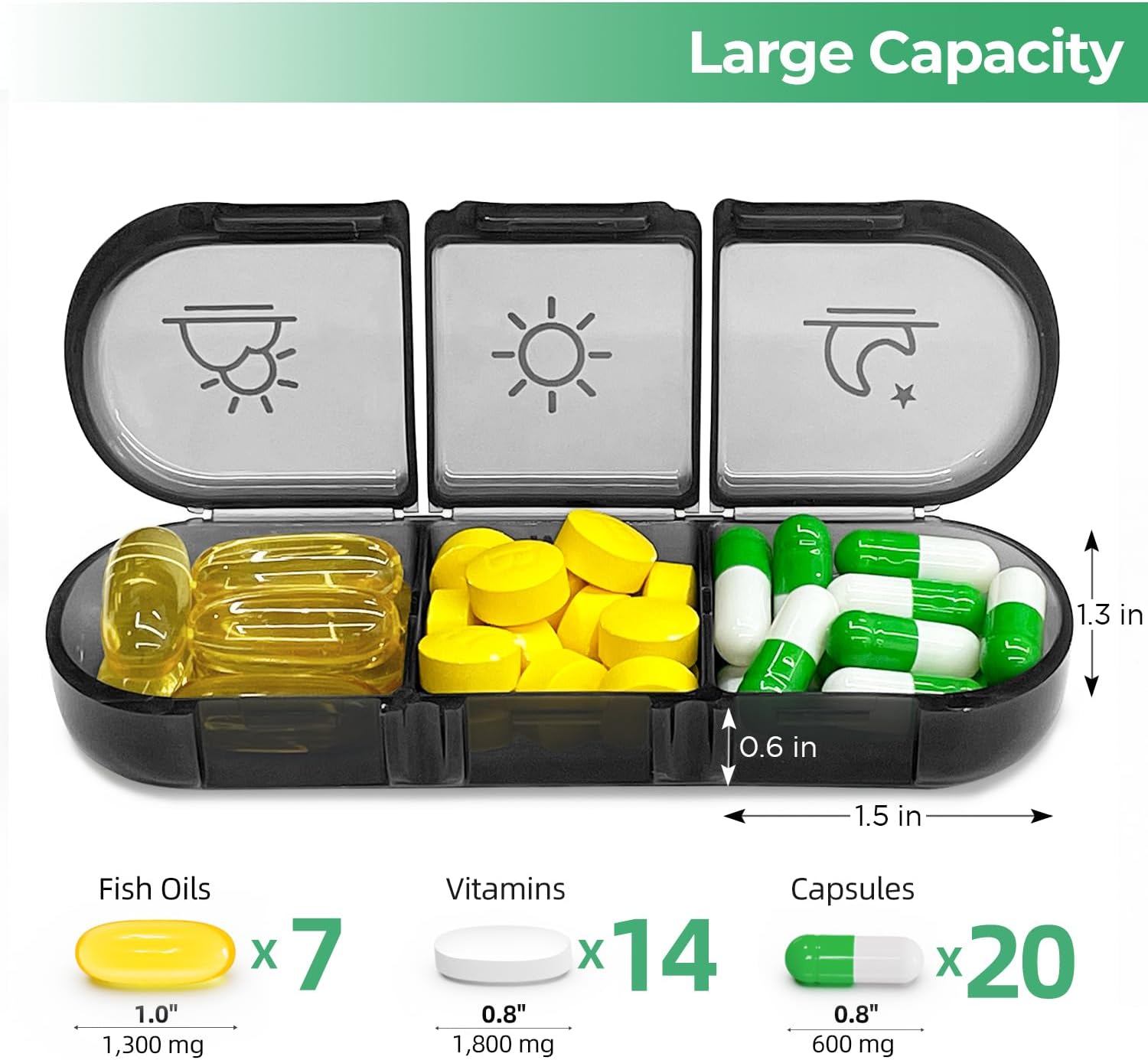PULIV Weekly Pill Organizer 3 Times a Day, Portable Travel Pill Box 7 Day with Large Pill Containers, Light-Proof Pill Case for Vitamins, Medication, Supplements and Fish Oils (Black) - Image 2