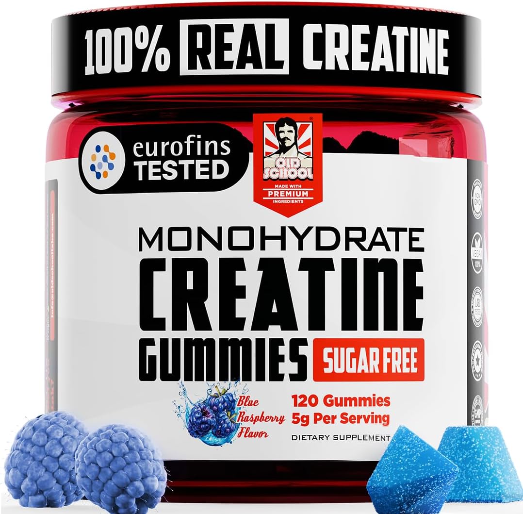 Old School Labs 5000mg Creatine Monohydrate Gummies, Optimized for Men and Women, Supports Lean Muscles & Recovery, Energy & Stamina - Real Creatine and Third Party Tested, 30 Servings, 120 Ct