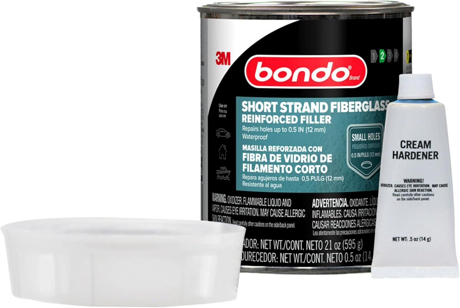 3M Bondo Short Strand Fiberglass Reinforced Filler 1.37 LB (621 g) with Bondo Cream Hardener 0.5 oz (14g), Repair Holes Up To 0.5 IN, Waterproof (SS-PT-ES) - Image 5