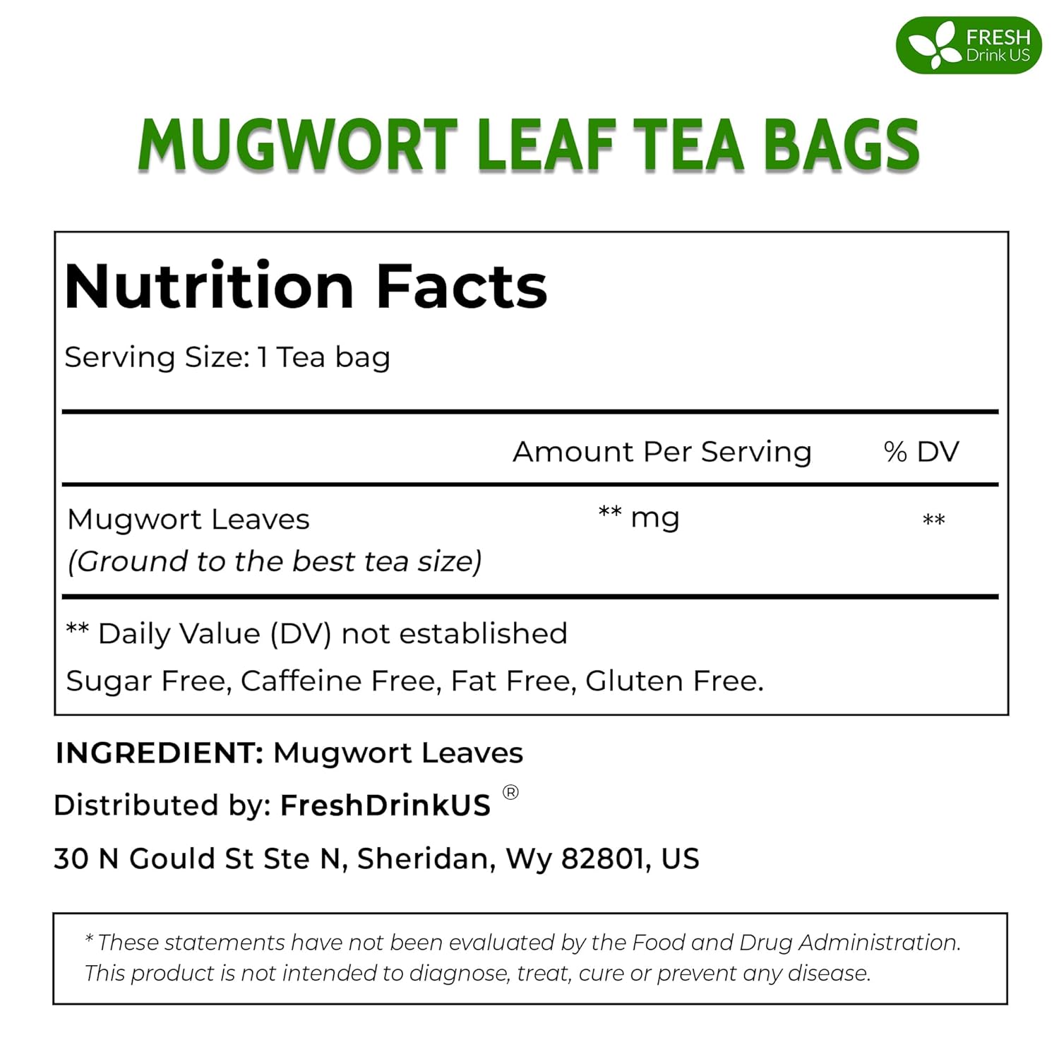 FreshDrinkUS, Premium 45 Mugwort Leaf Tea Bags, 100% Natural and Pure Mugwort Leaves. No Sugar, No Caffeine, No Gluten, Vegan. (45 Tea Bags) - Image 2