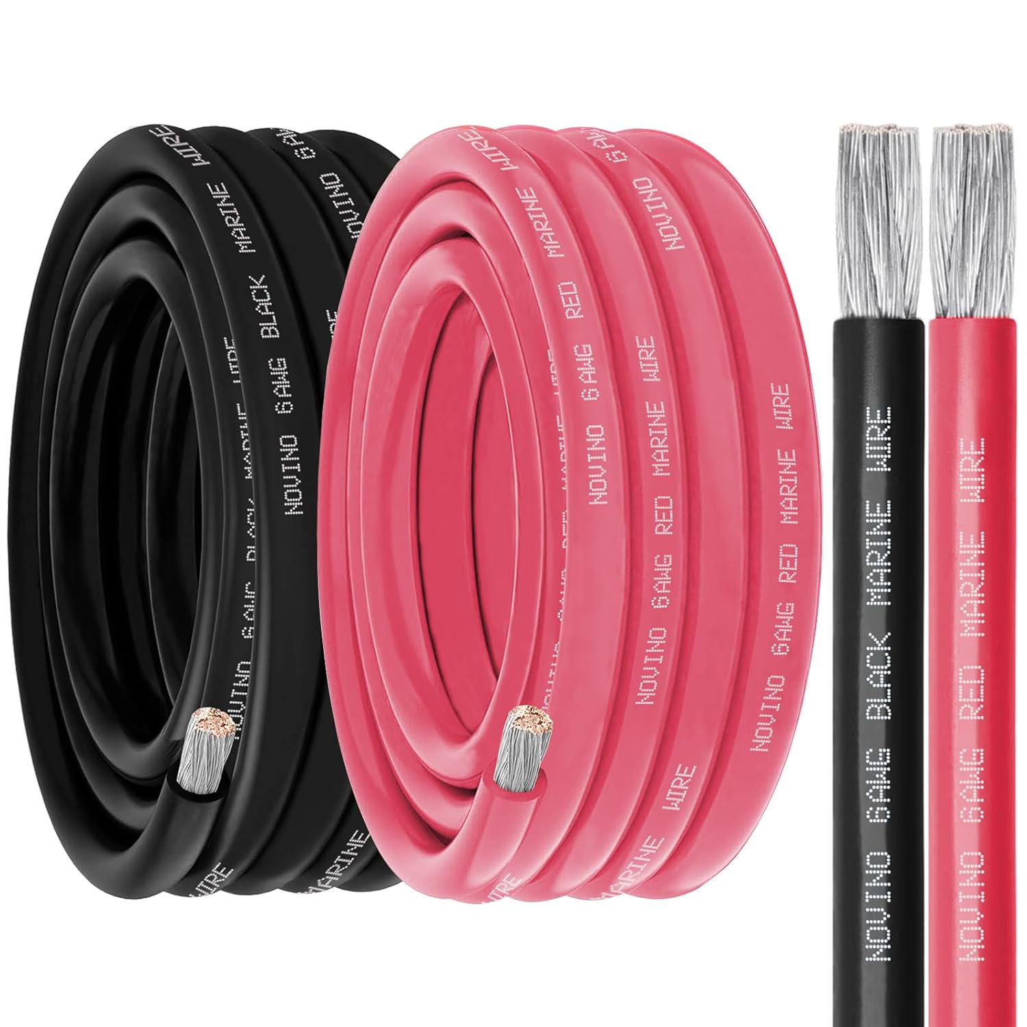 6 Gauge Marine Wire Include 6 AWG 15FT Red & 15FT Black,6 Gauge Marine Grade Wire Tinned Copper Oxygen-Free Boat Electrical Cable for Automotive/RV/Camper/Trailer Outdoor Use