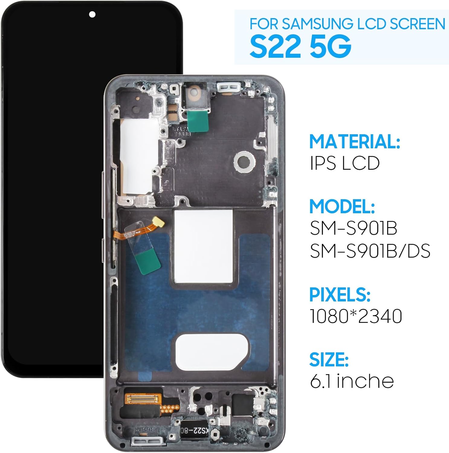 Screen Replacement for Samsung Galaxy S22 5G (TFT,US Version) SM-S901 SM-G901U SM-G901A SM-G901W 6.1“ LCD Display Touch Digitizer Glass Assembly - Black with Frame - Tools - Image 2