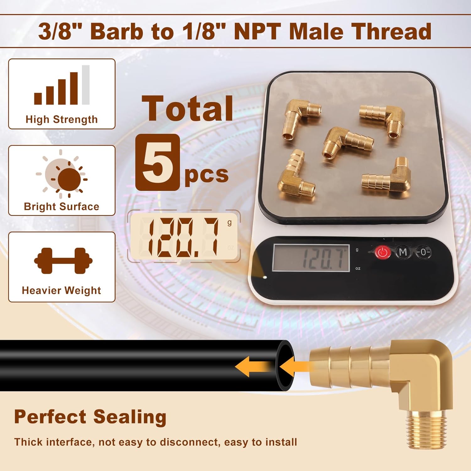 5pcs Brass Hose Barb Fittings 90 Degree Elbow 3/8 Inch Barb to 1/8 Inch NPT Male Thread Air Hose Fittings Adapter Connector Water Fuel Air Line Fittings Elbow Fittings - Image 5