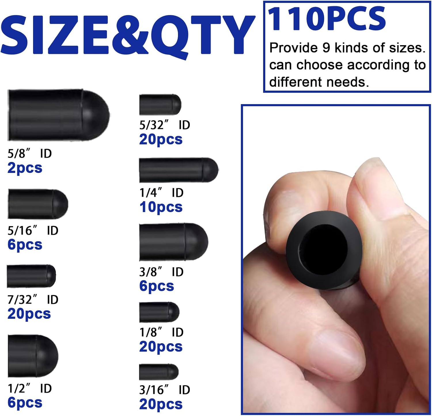 110 PCS Vacuum Caps Assortment, Vacuum Plugs Hose End Cap, Rubber Vacuum Caps Kit for Carburetor, Manifold, Automotive, 3/16'' 5/16'' 7/32'' 1/4'' 5/32'' 3/8'' 1/8'' 1/2'' 5/8'' - Image 2