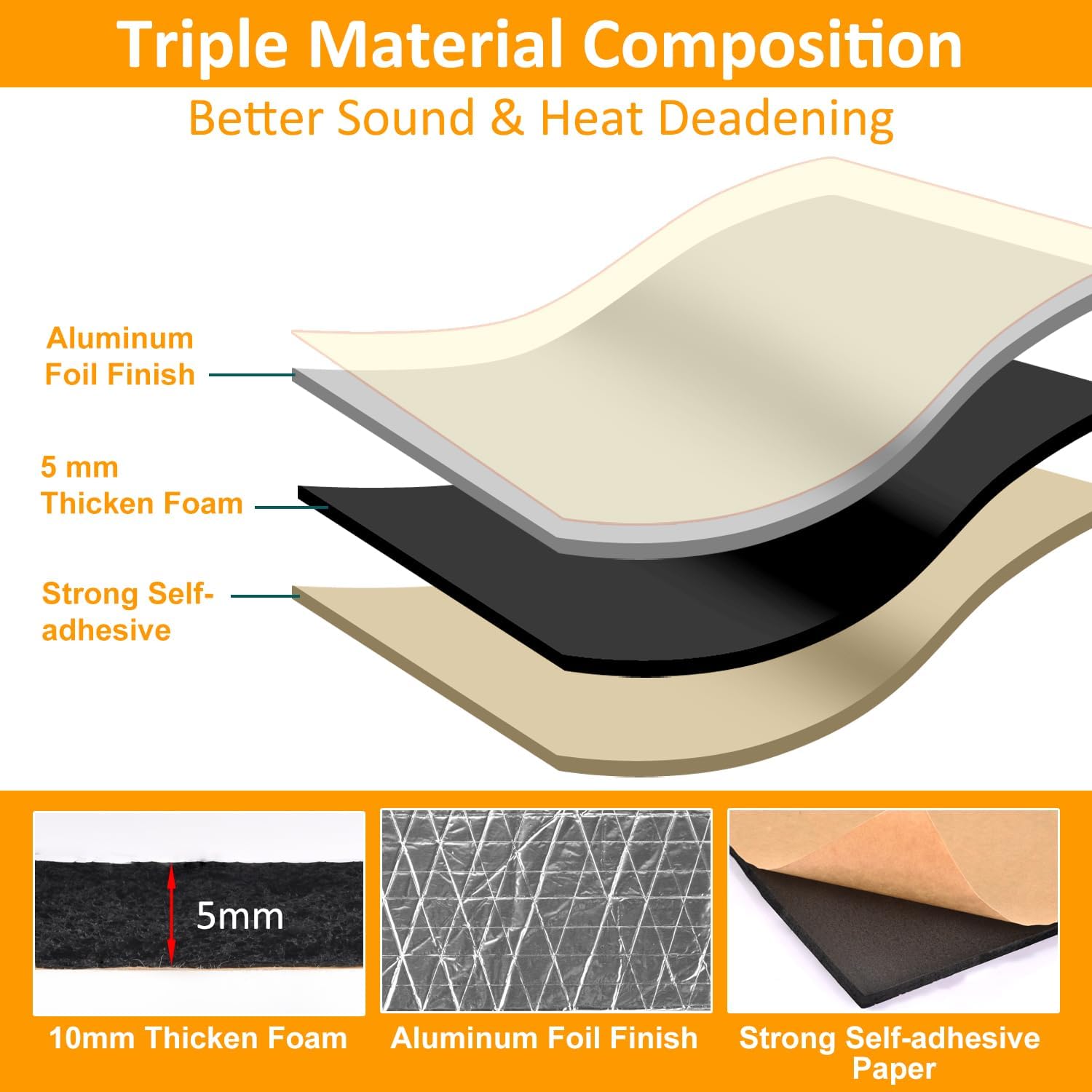 Car Heat Sound Deadening Insulation Mat - 197 Mil 10.76 Sqft Automobile Sound Deadening & Heat Insulation Material for Auto Hood Engine Roof Door and Trunk, Aluminum Foil Finish - Image 2